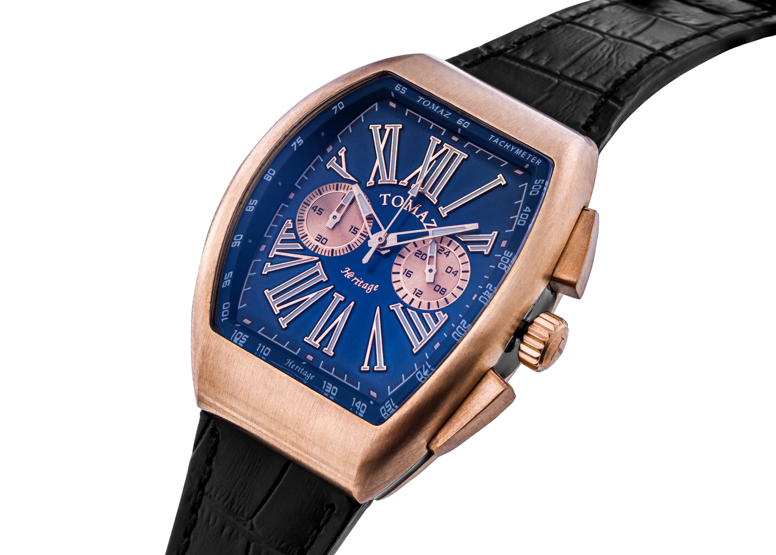 Jam Tangan Lelaki Tomaz TQ012-D2 (Rose Gold/Navy) Tali Kulit Buluh Hitam