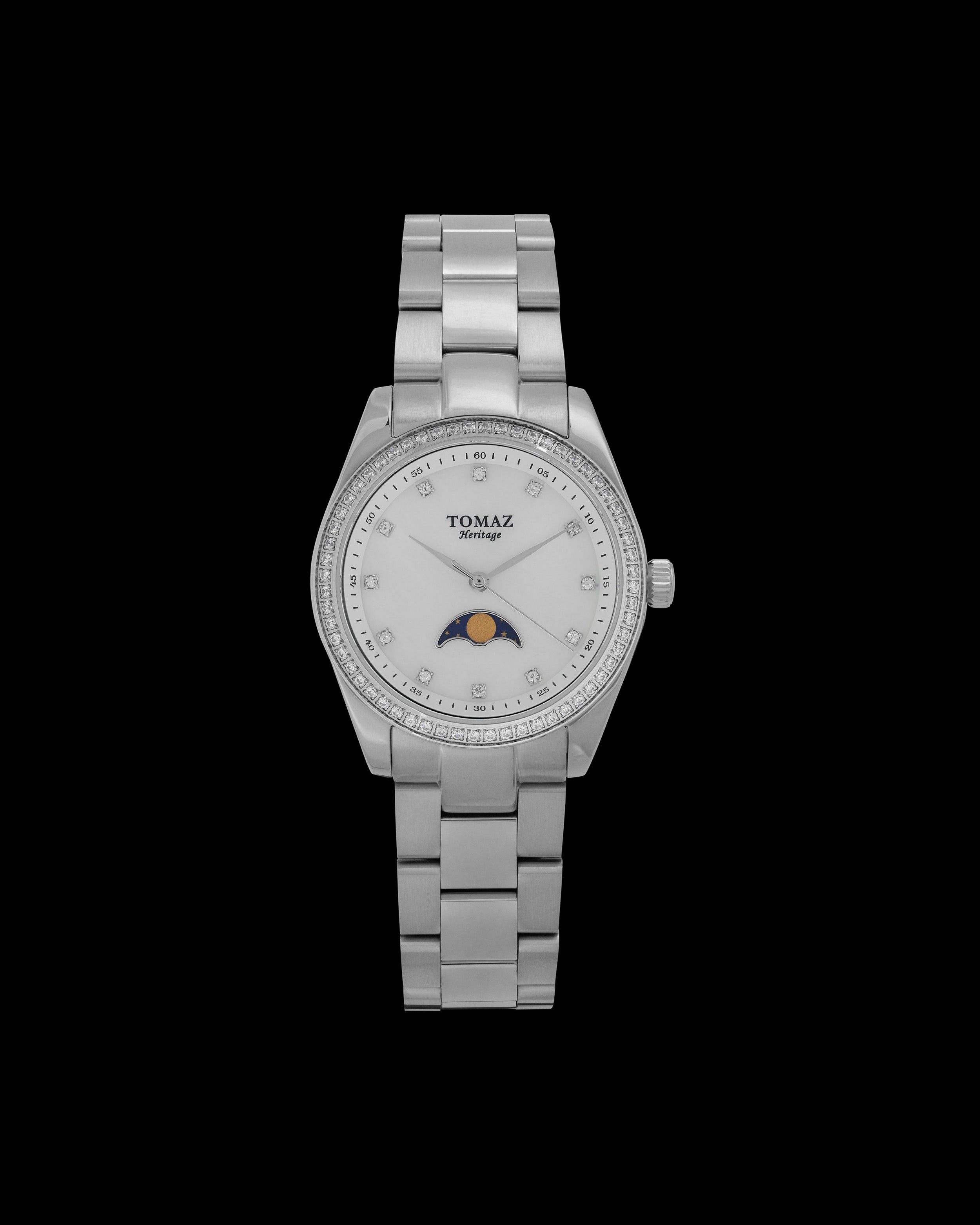 Tomaz G10L-DD1 Moon Phase (Silver/White) with Crystal and Silver Stainless Steel