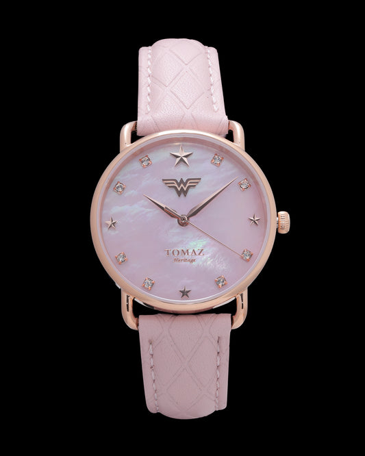 DC Wonder Woman Ladies Watch G1L-FD2 (Rose Gold/Pink) Pink Leather Strap