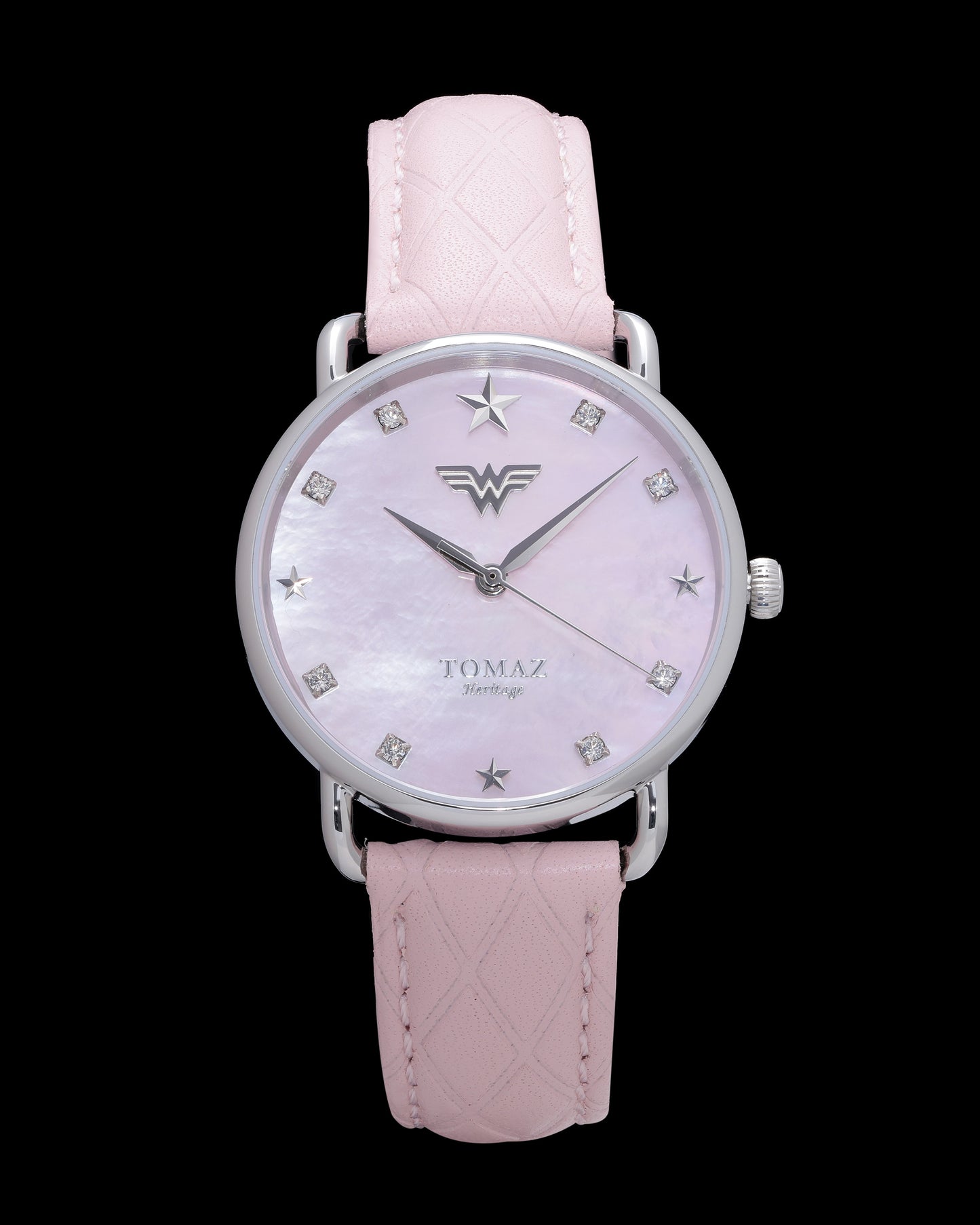 DC Wonder Woman Ladies Watch G1L-FD5 (Silver/Pink) Pink Leather Strap