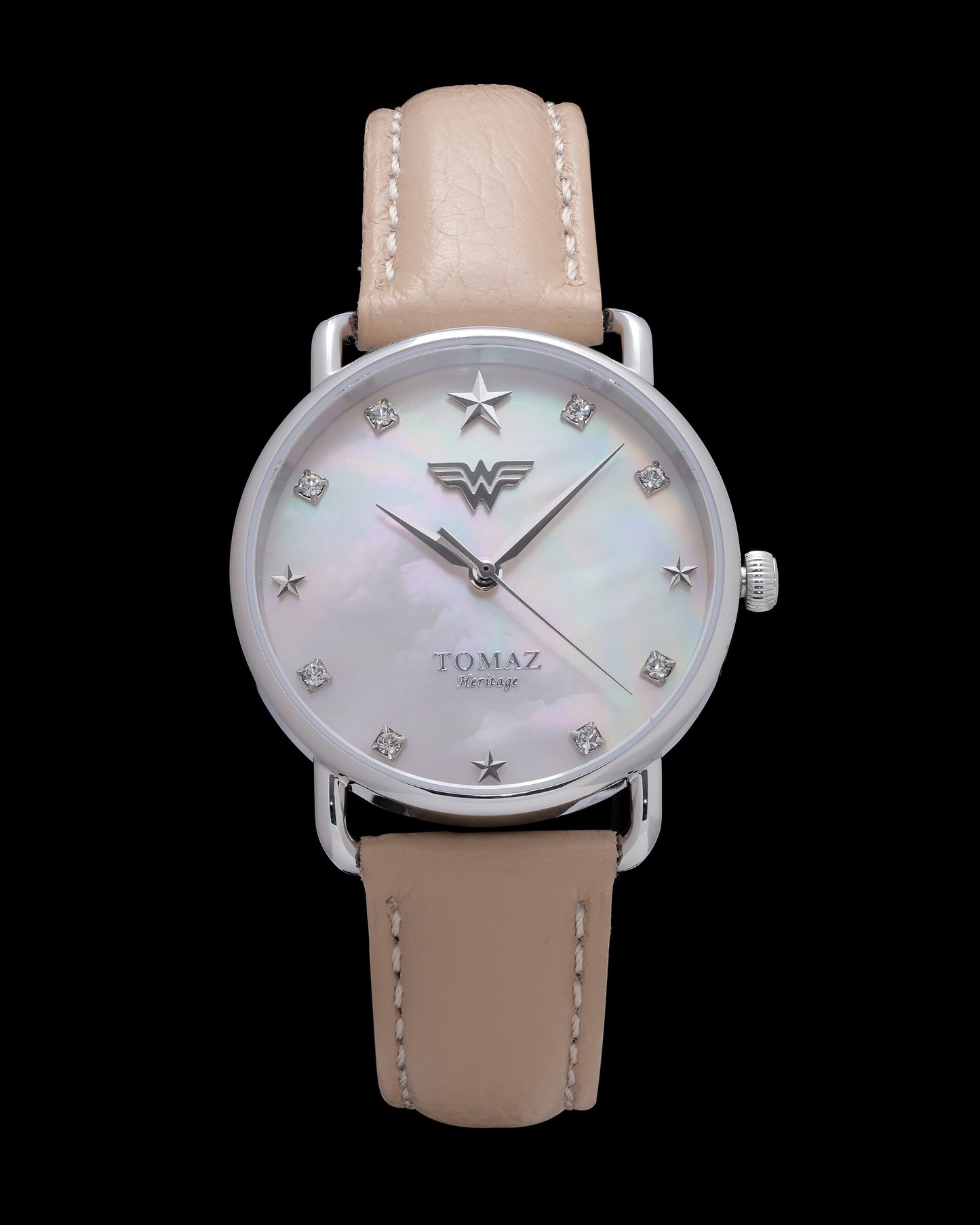 DC Wonder Woman Ladies Watch G1L-FD7 (Silver/Beige) Beige Leather Strap