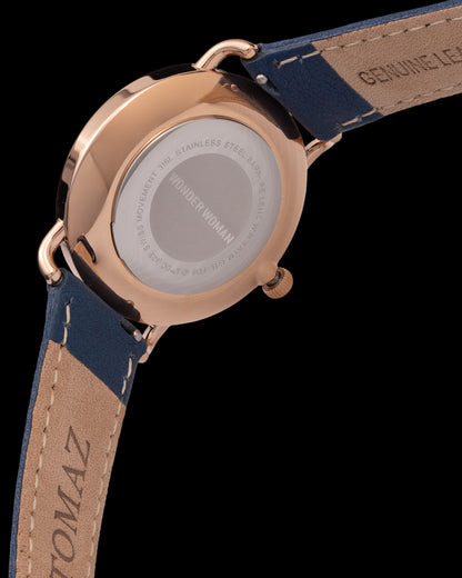 DC Wonder Woman Ladies Watch G1L-FD8 (Rosegold/Navy) Navy Leather Strap