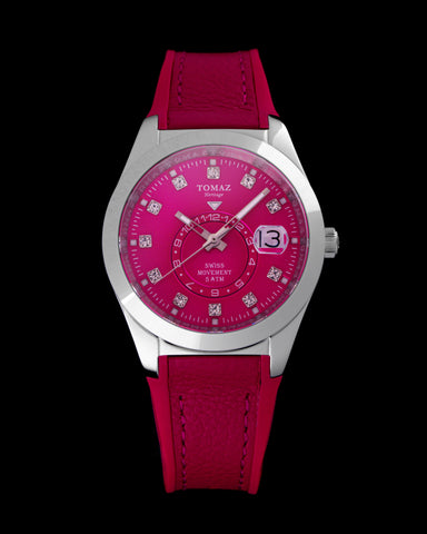 Jam Tangan Wanita Tomaz G4L-CD15 (Perak/Merah Jambu) dengan Tali Getah Merah Jambu Kristal