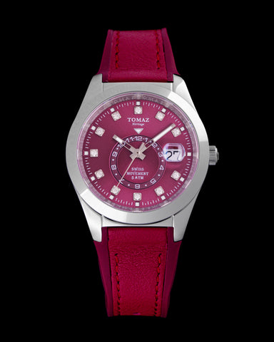 Jam Tangan Wanita Tomaz G4L-D19 (Perak/Merah Jambu) dengan Tali Kulit Getah Merah Jambu