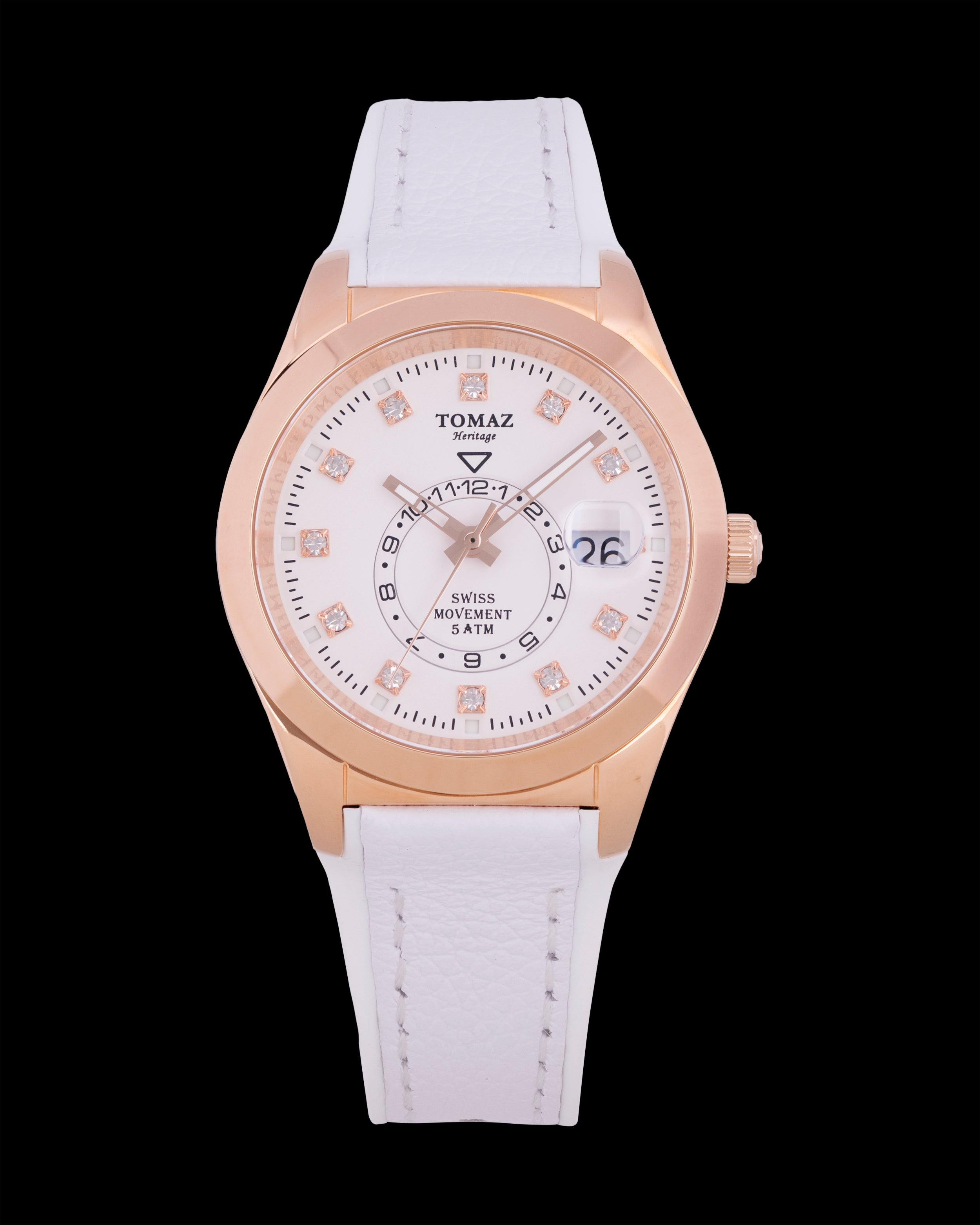 Tomaz Ladies Watch G4L-D21 (Rosegold/White) with White Rubber Leather Strap