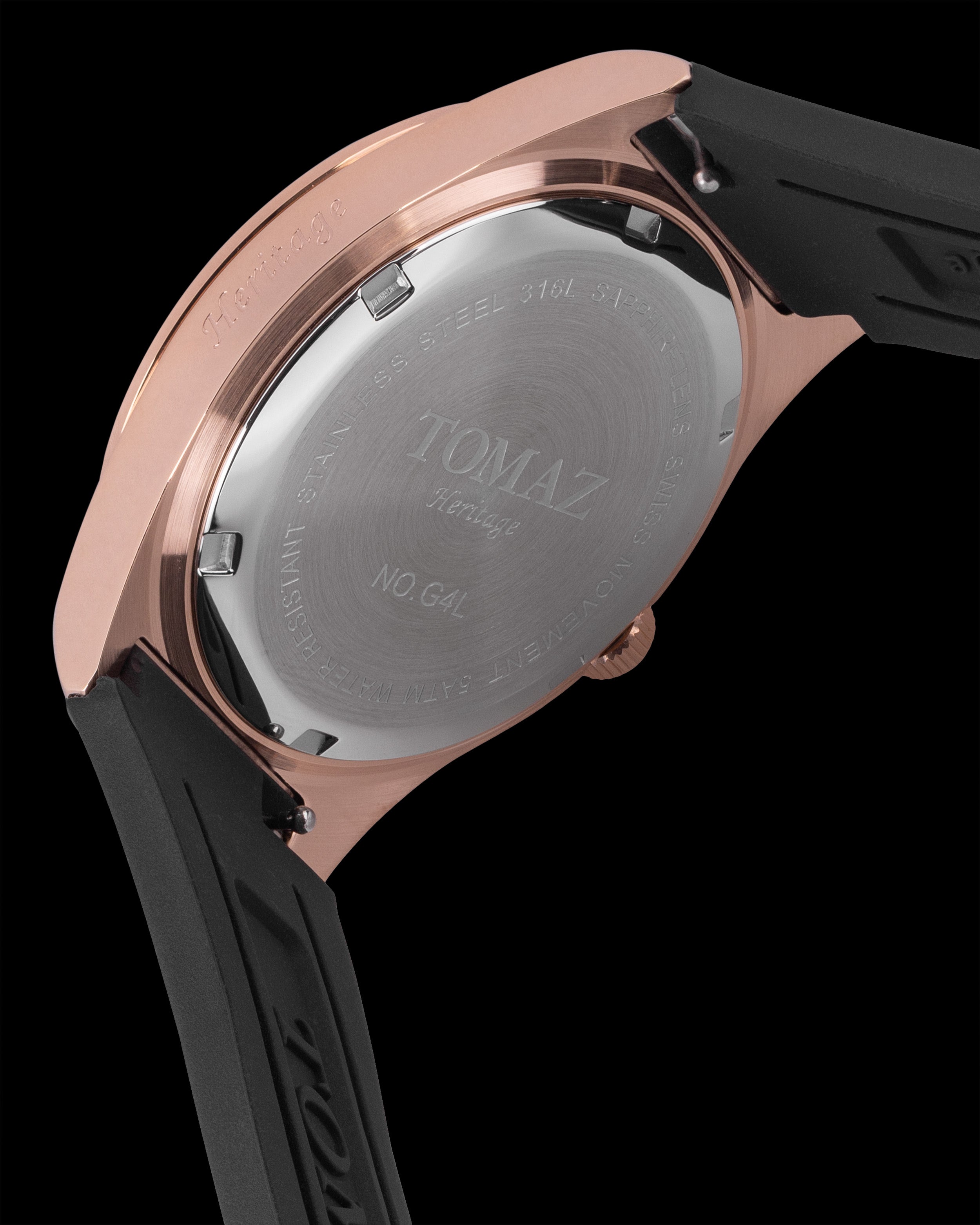 Tomaz Ladies Watch G4L-D9 (Rosegold/Black) with Black Rubber Leather Strap