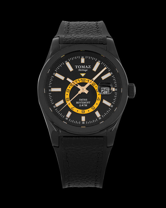 Tomaz Men's Watch G5M-CD13 (Black) with Black Leather Rubber Strap