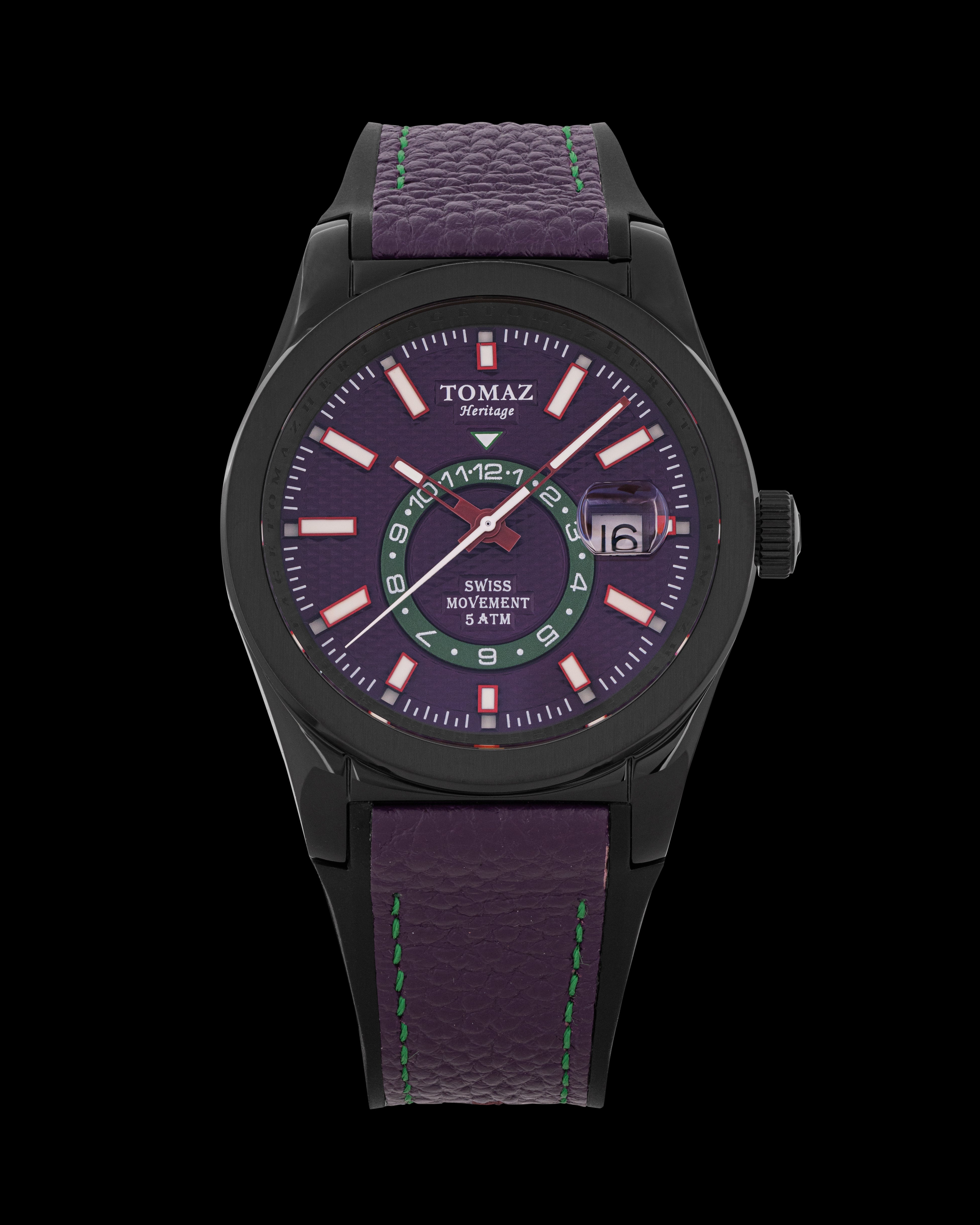 Tomaz Men's Watch G5M-CD14 (Puple/Black) with Purple Leather Rubber Strap