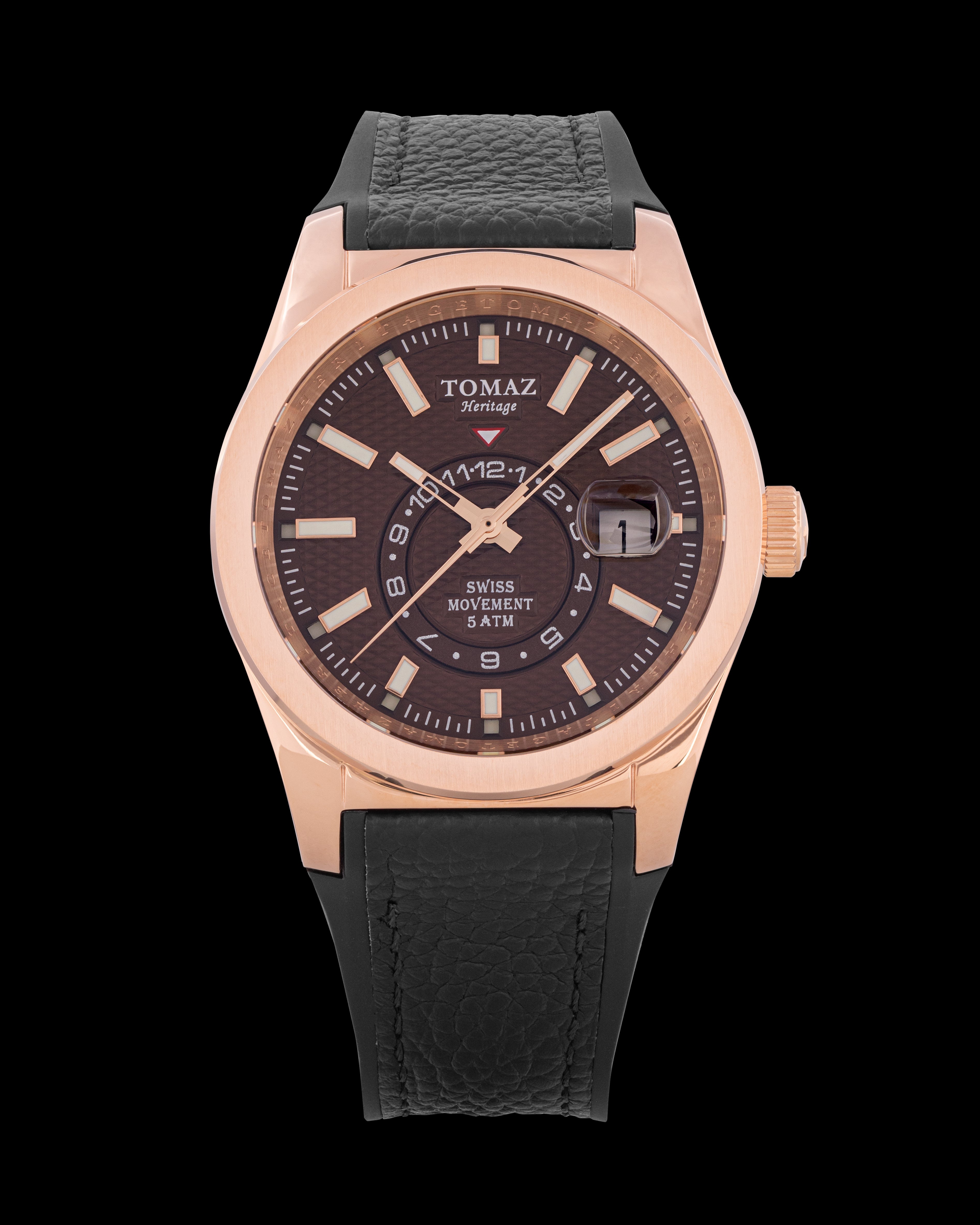 Tomaz Men's Watch G5M-CD15 (Rosegold/Brown) with Black Leather Rubber Strap