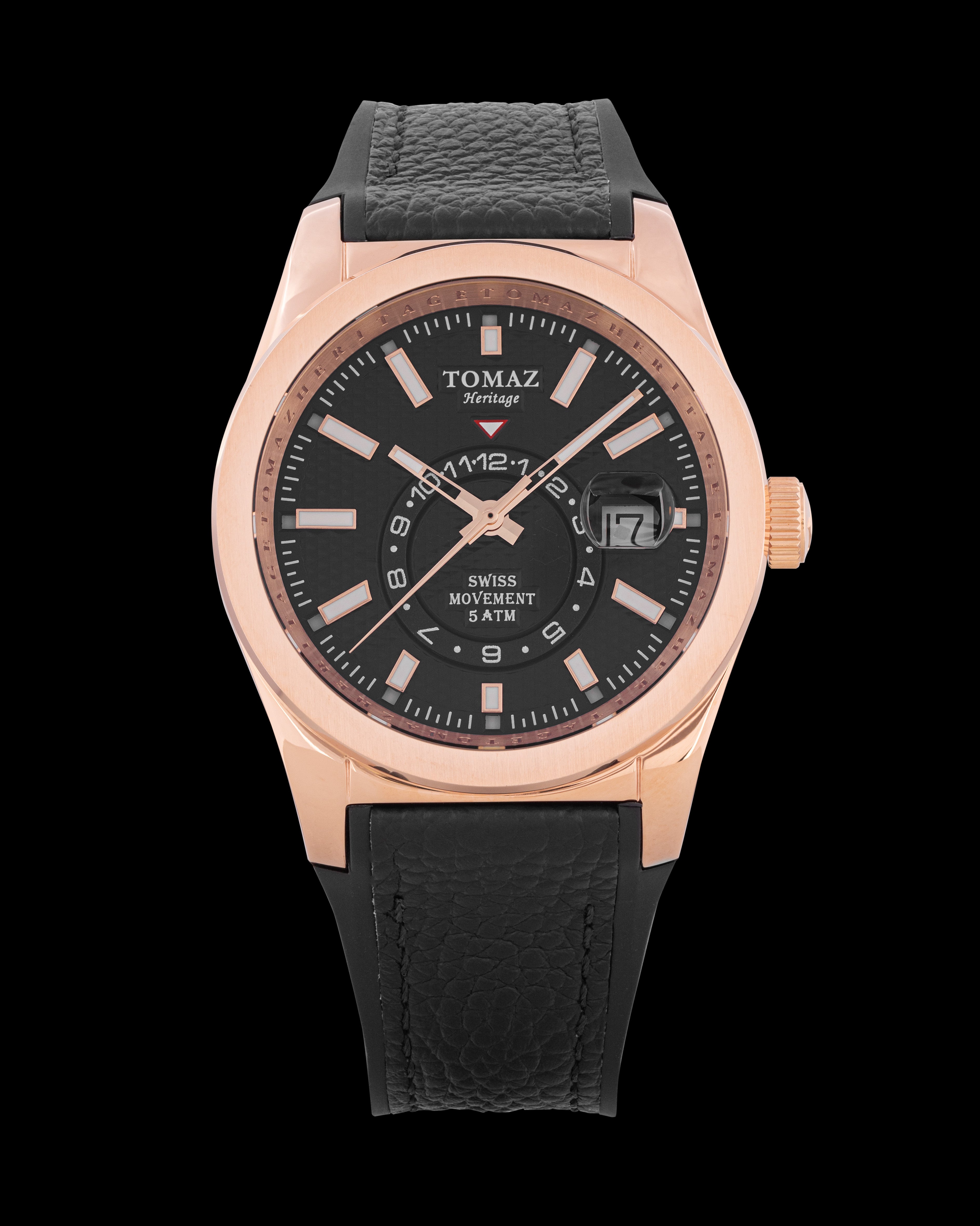 Tomaz Men's Watch G5M-CD16 (Rosegold/Black) with Black Leather Rubber Strap