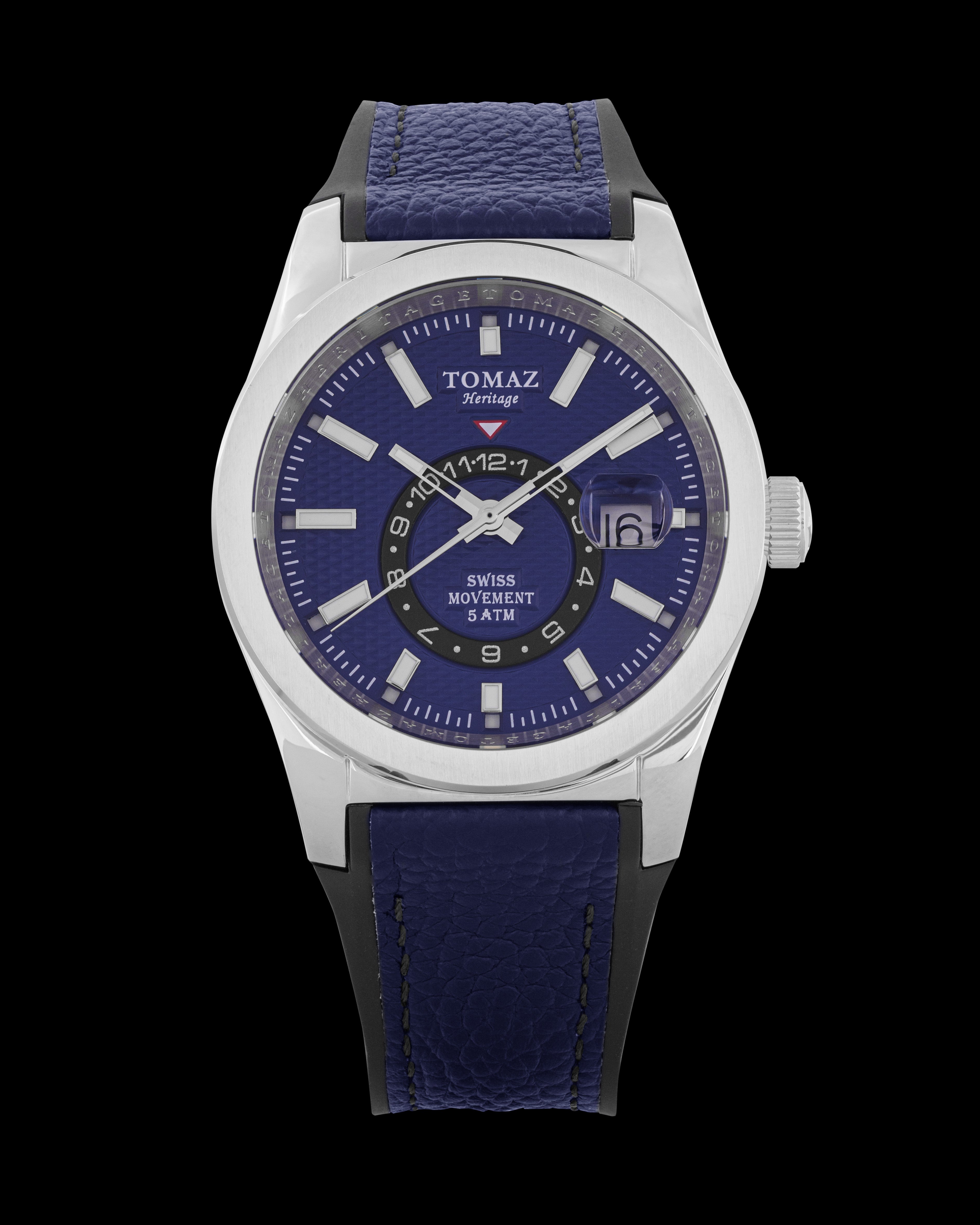 Tomaz Men's Watch G5M-CD9 (Blue/Silver) with Blue Leather Rubber Strap