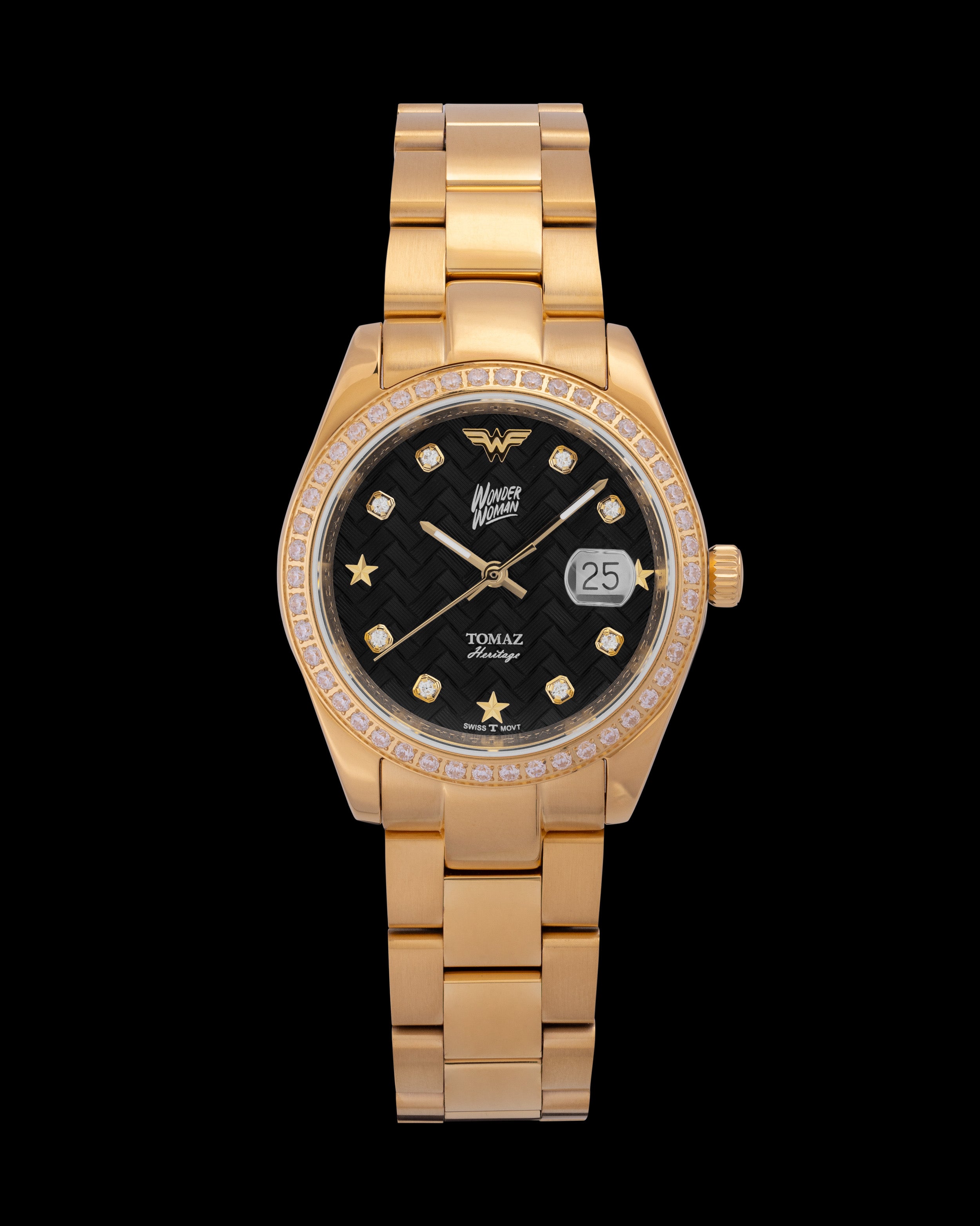 DC Wonder Woman G9L-1D1 (Gold/Black) with Crystal (Gold Stainless Steel)