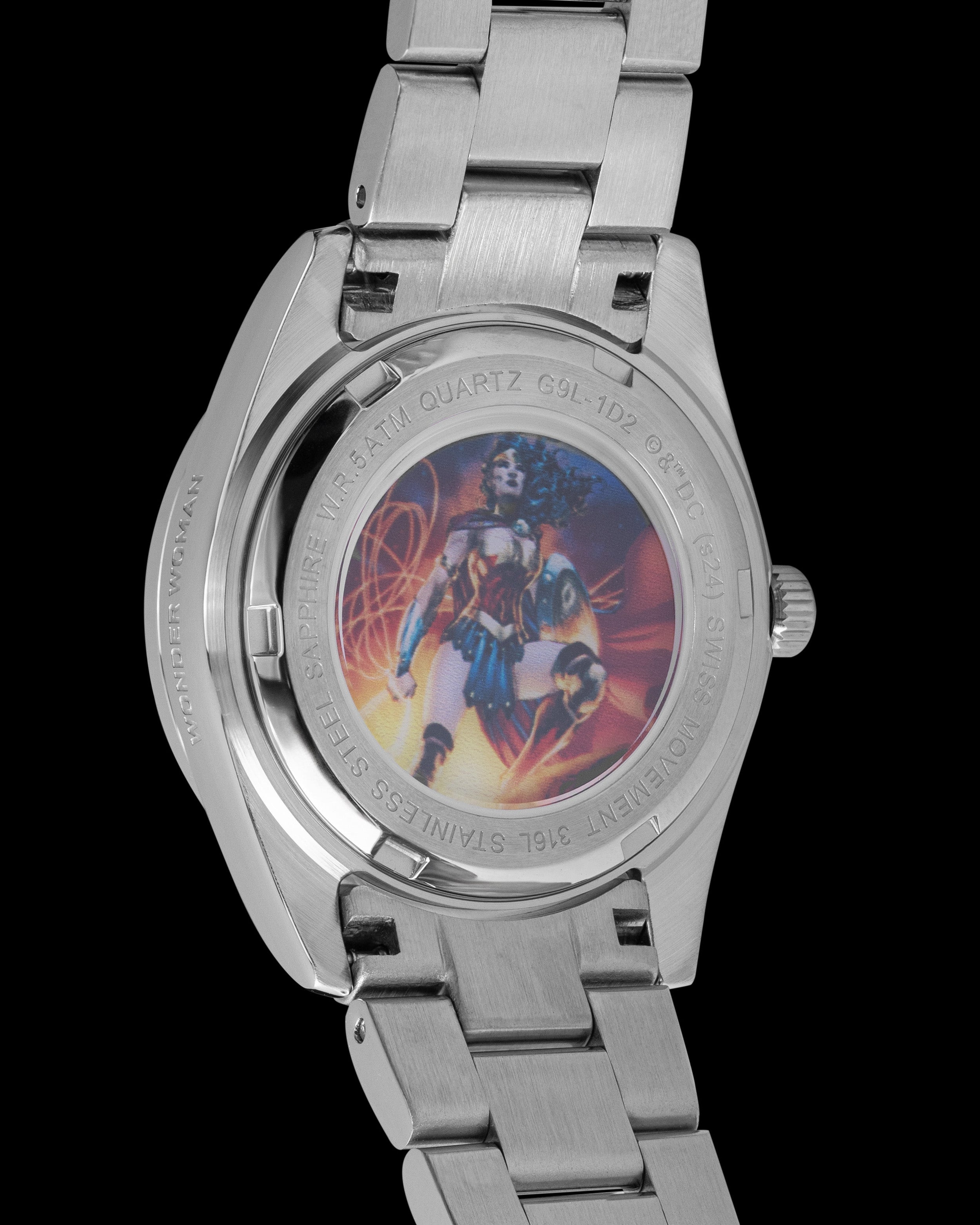 DC Wonder Woman G9L-1D2 (Silver/Black) with White Crystal (Silver Stainless Steel)