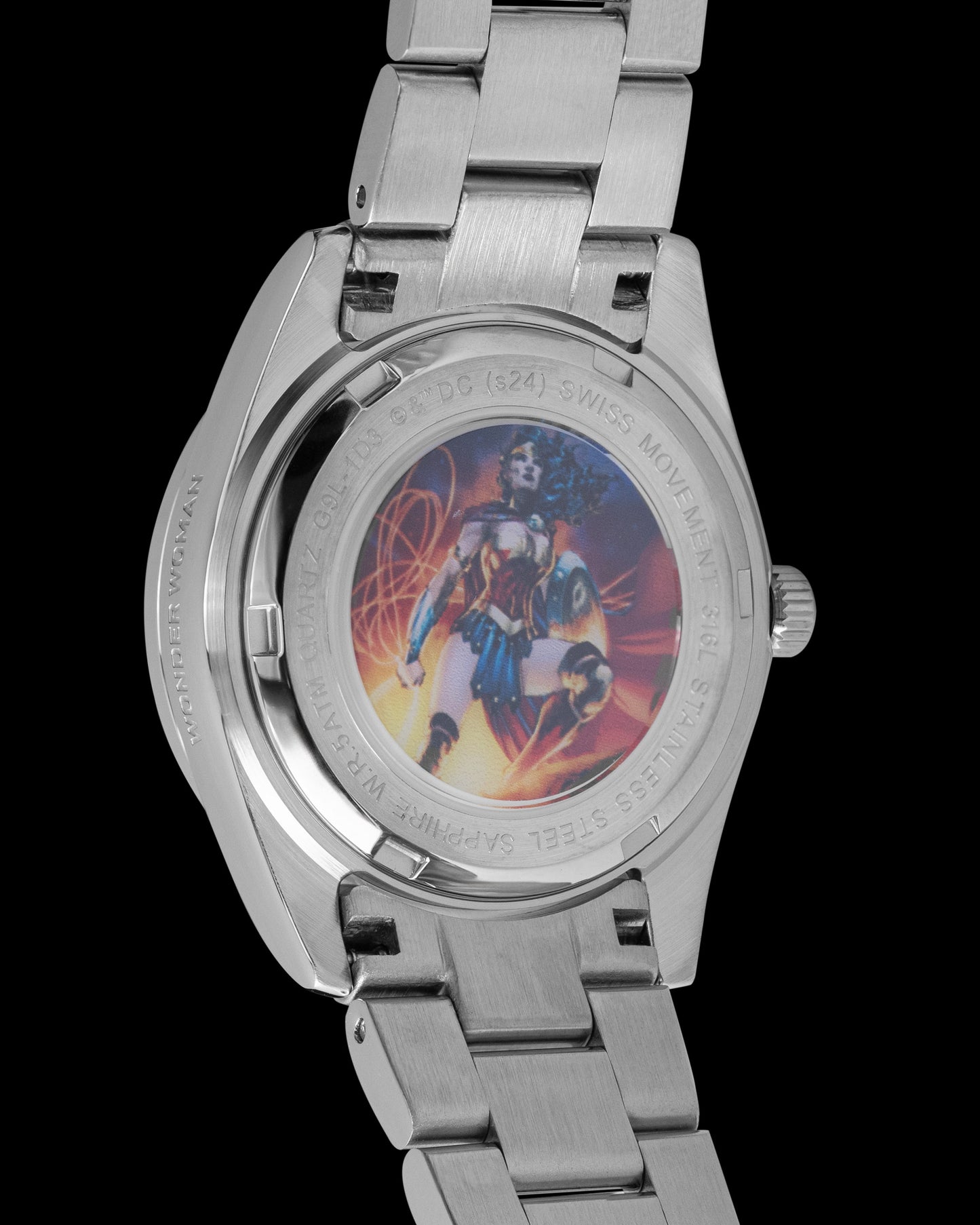 DC Wonder Woman G9L-1D3 (Silver/Blue) with White Crystal (Silver Stainless Steel)