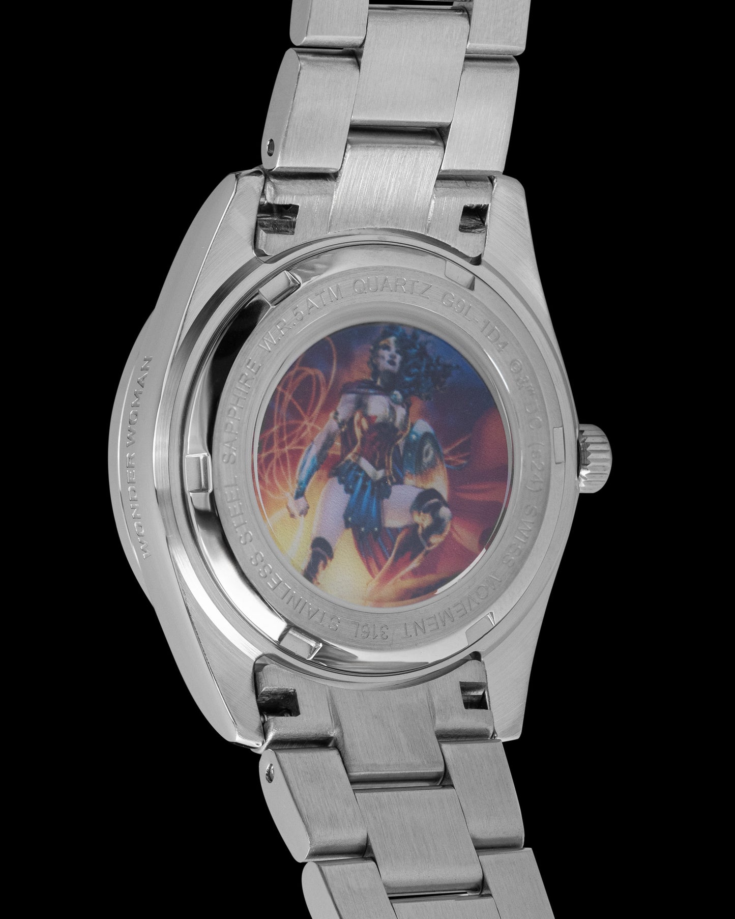 DC Wonder Woman G9L-1D4 (Silver/Light Pink) with White Crystal (Silver Stainless Steel)