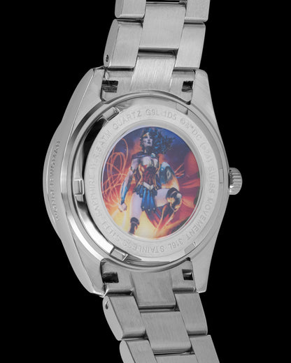 DC Wonder Woman G9L-1D5 (Silver/Pink) with White Crystal (Silver Stainless Steel)