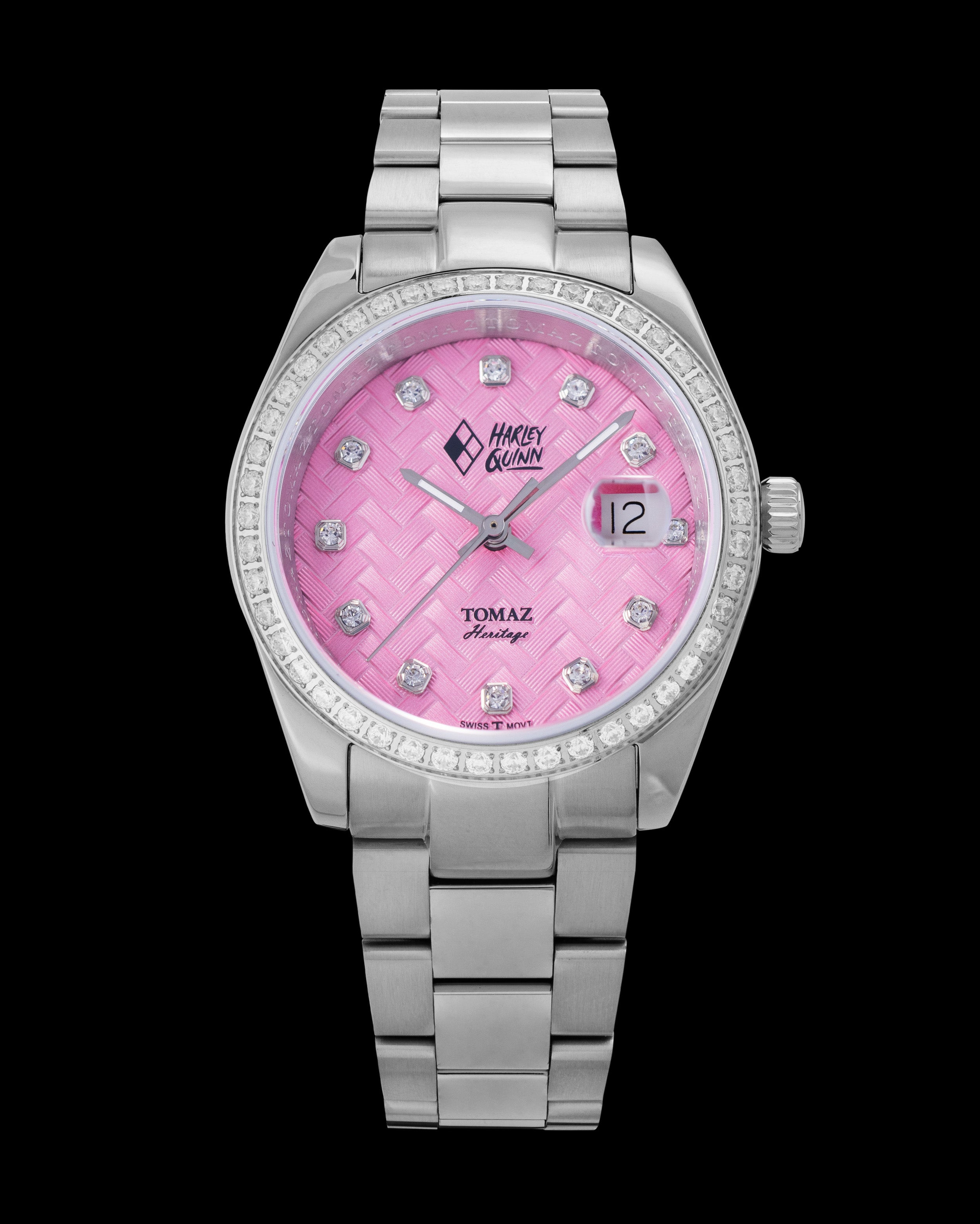 DC Harley Quinn G9L-2D2 (Silver/Light Pink) with White Crystal (Silver Stainless Steel)