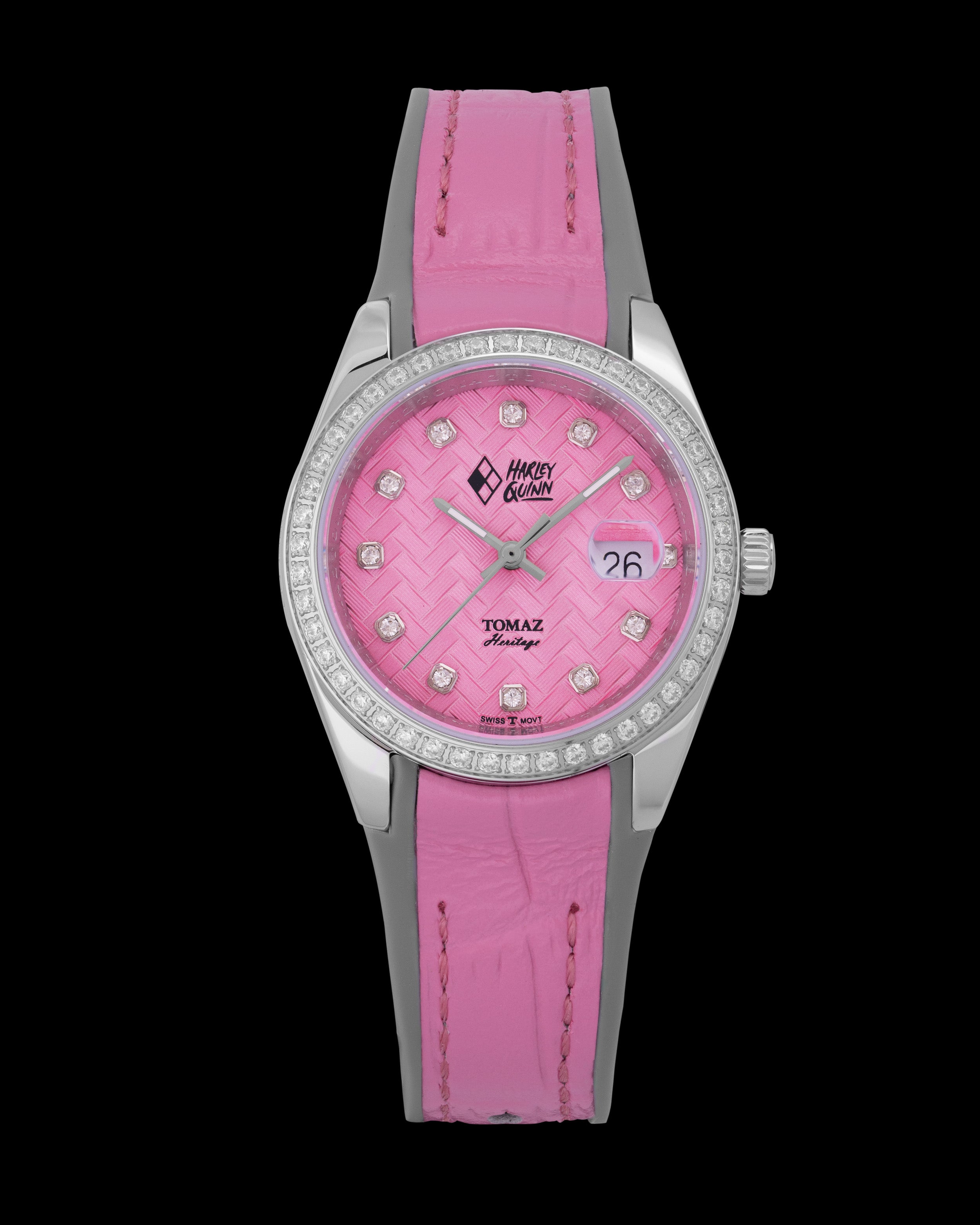 DC Harley Quinn G9L-2D3 (Silver/Light Pink) with White Crystal (Pink/Grey) Rubber Leather Strap