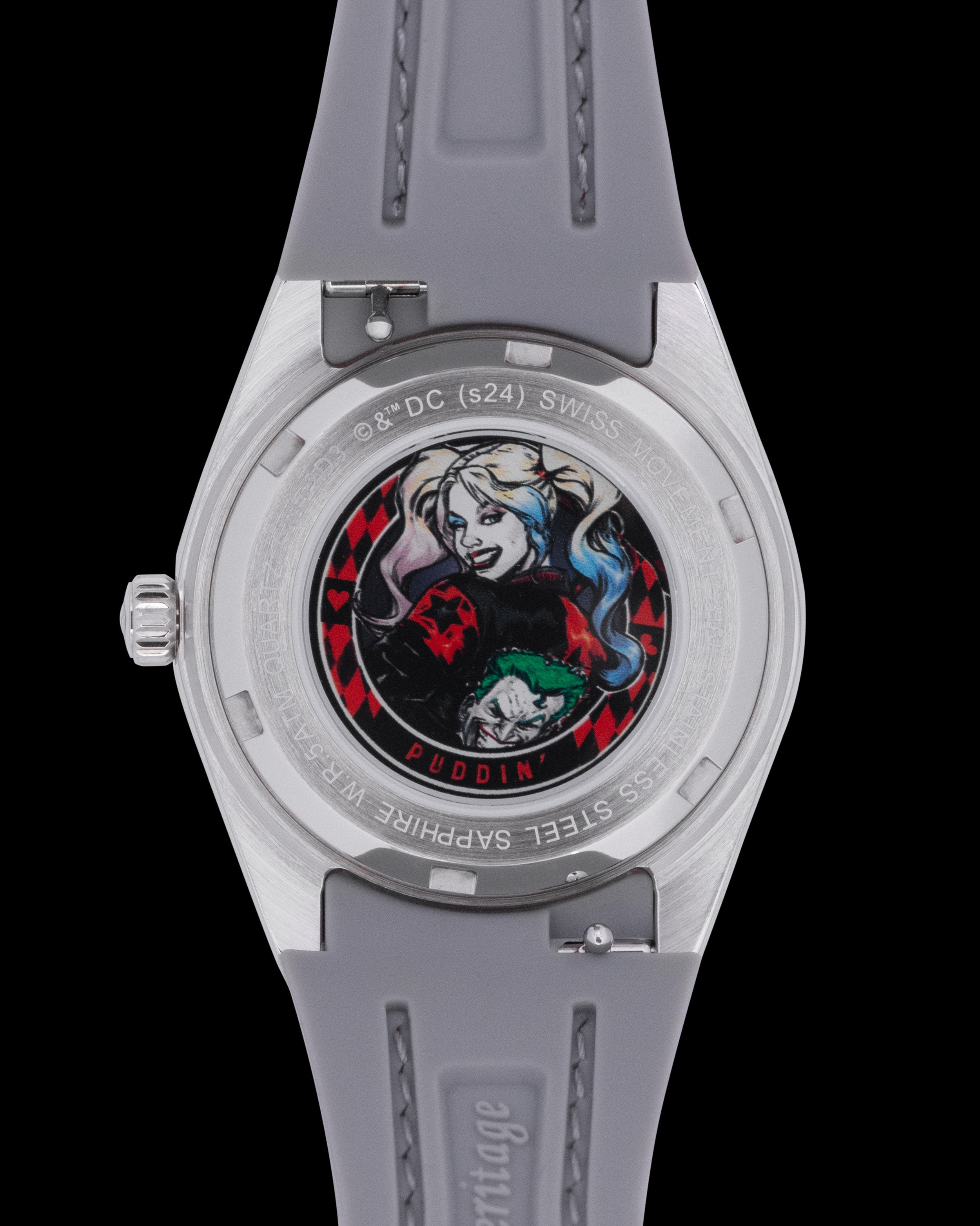 DC Harley Quinn G9L-2D3 (Silver/Light Pink) with White Crystal (Pink/Grey) Rubber Leather Strap)