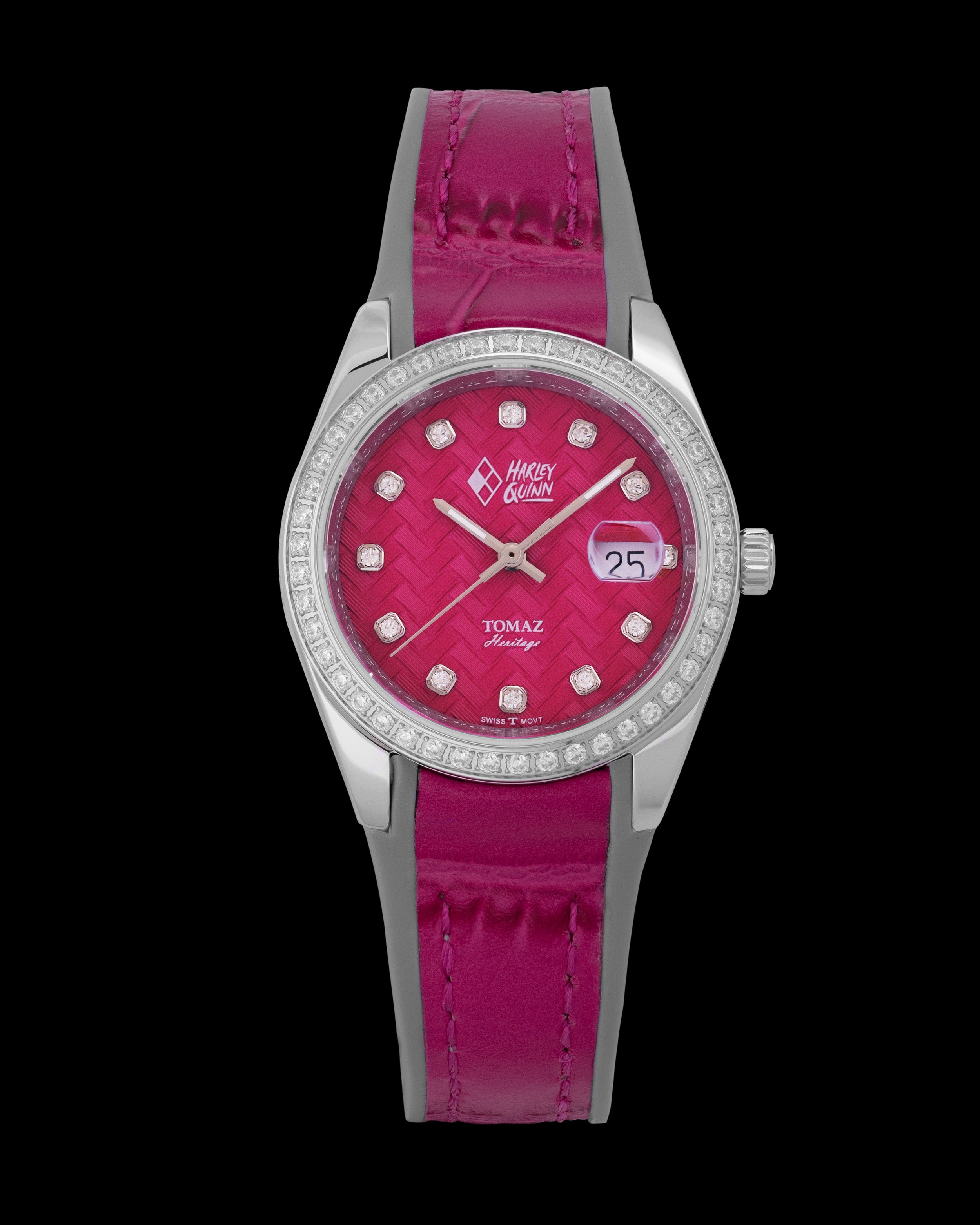 DC Harley Quinn G9L-2D4 (Silver/Pink) with White Crystal and Pink Rubber Leather Strap