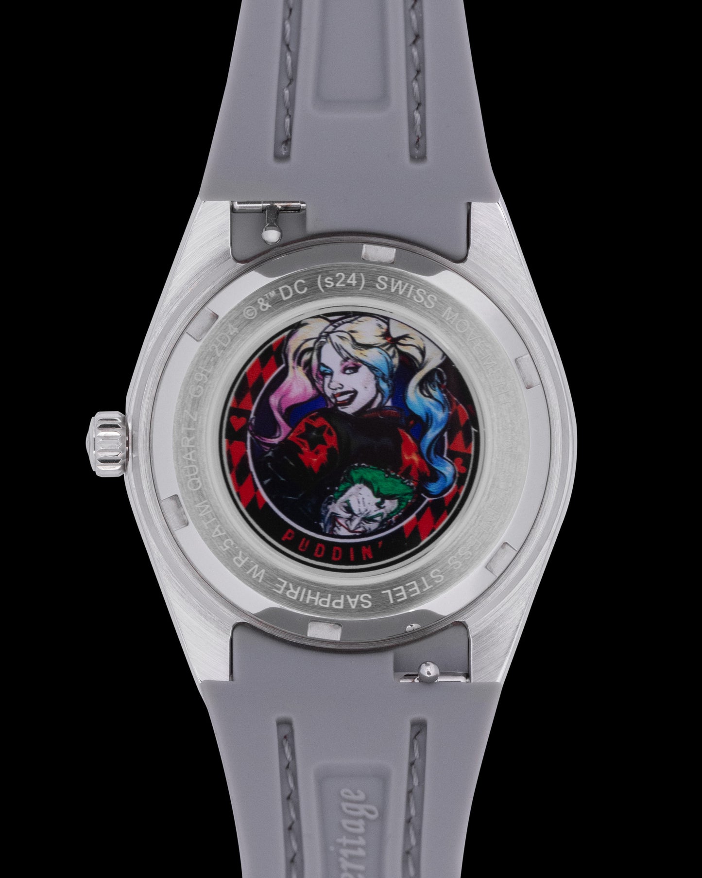 DC Harley Quinn G9L-2D4 (Silver/Pink) with White Crystal and Pink Rubber Leather Strap