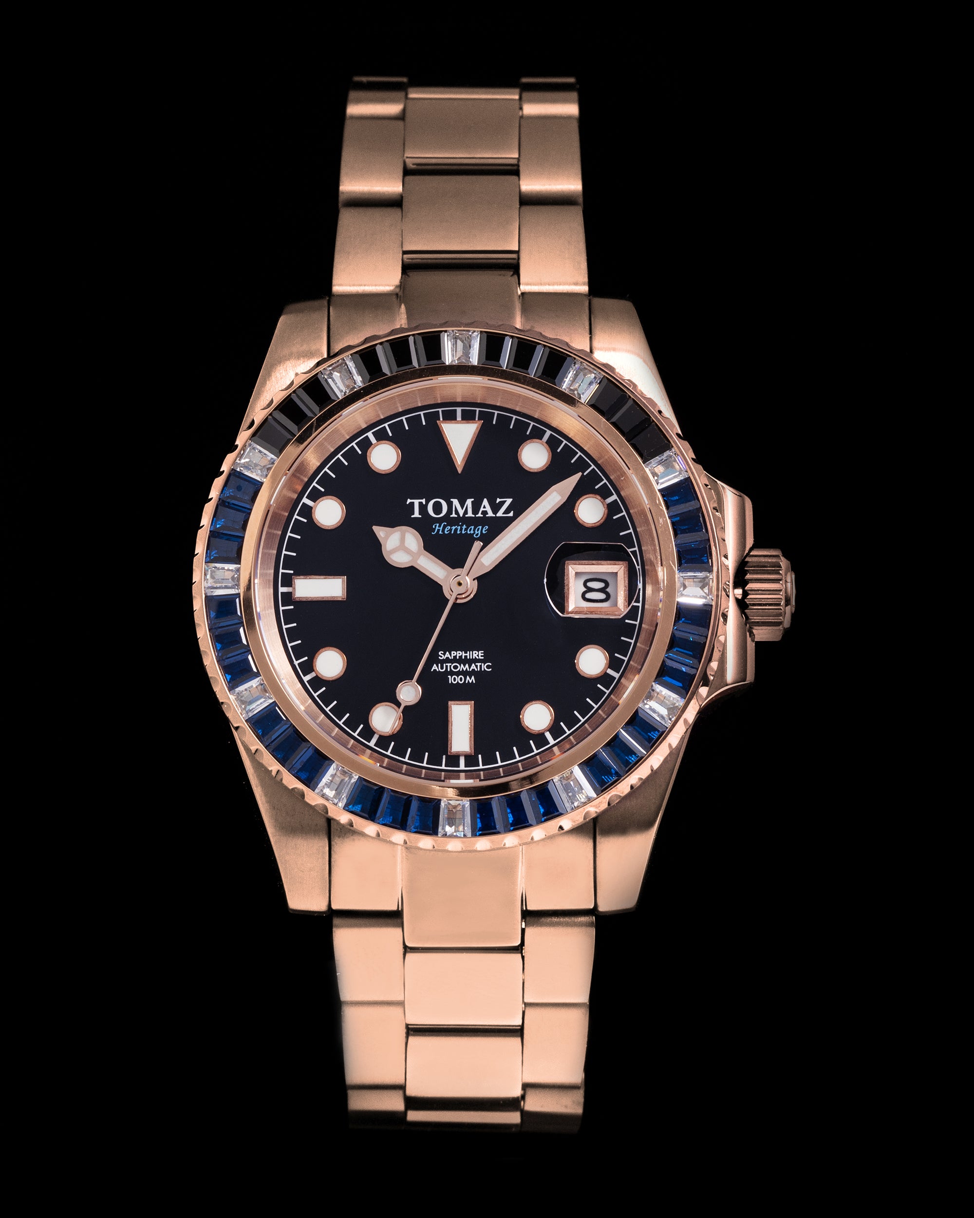 Tomaz Men's Watch GR01BS-D11 (Rosegold) with Black/Blue/White Crystal (Rosegold Stainless Steel)