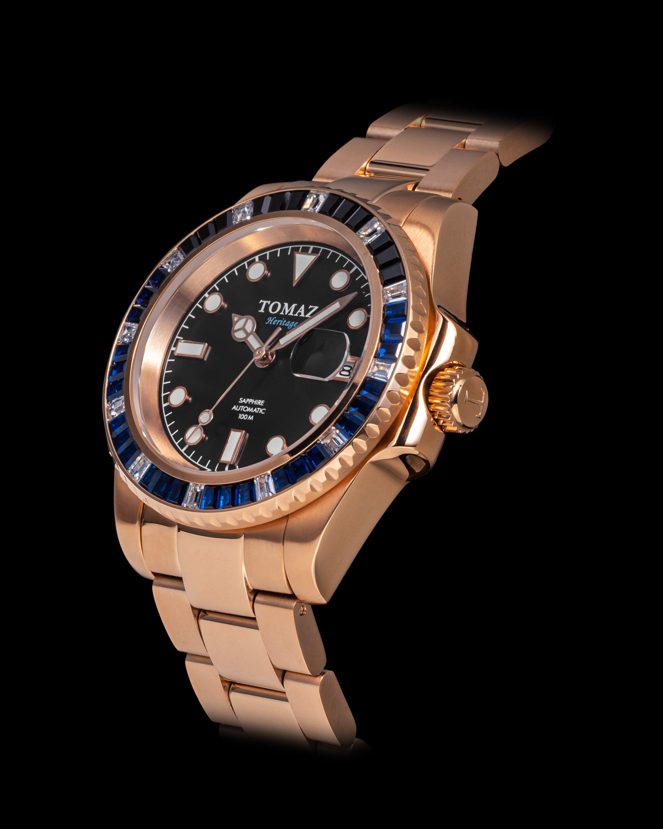 Tomaz Men's Watch GR01BS-D11 (Rosegold) with Black/Blue/White Crystal (Rosegold Stainless Steel)