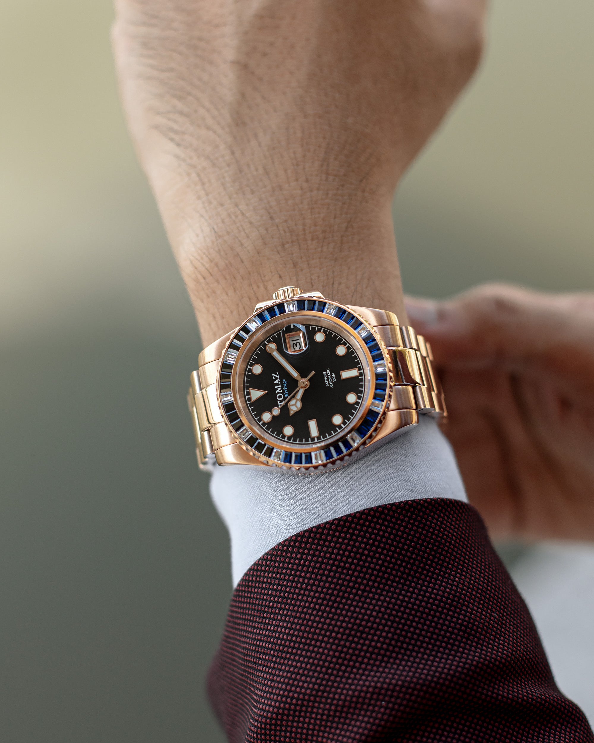 Tomaz Men's Watch GR01BS-D11 (Rosegold) with Black/Blue/White Crystal (Rosegold Stainless Steel)