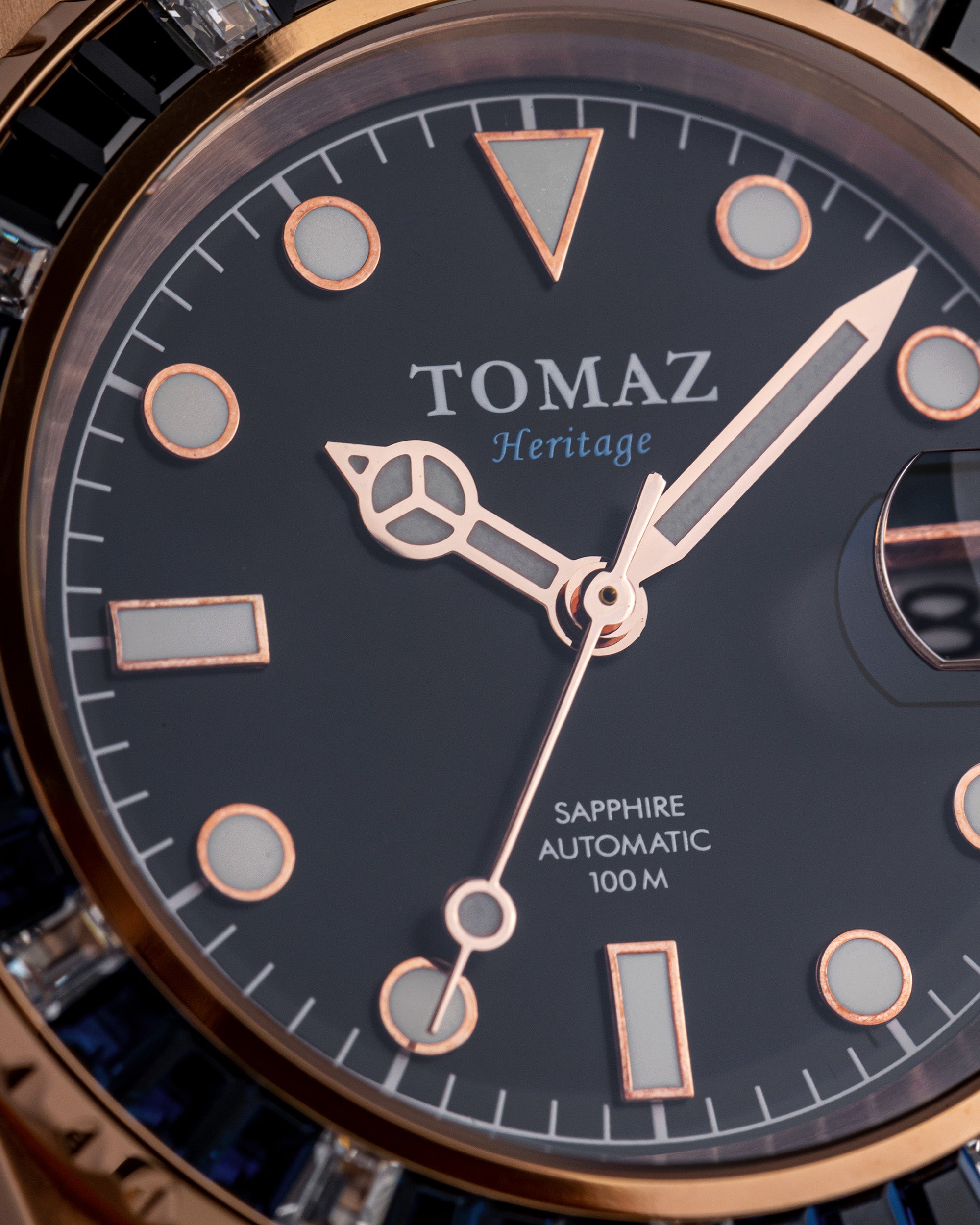 Tomaz Men's Watch GR01BS-D11 (Rosegold) with Black/Blue/White Crystal (Rosegold Stainless Steel)
