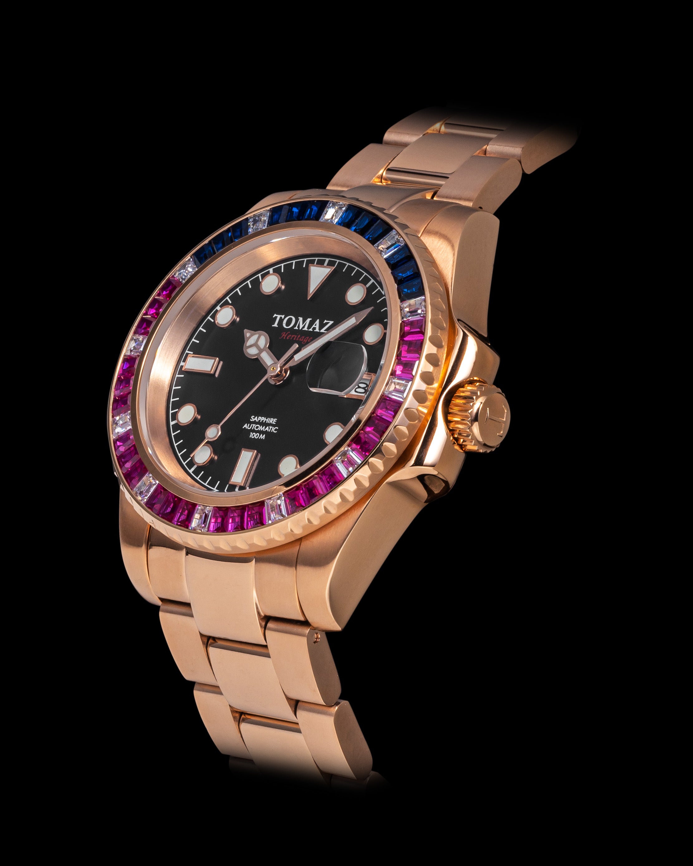 Tomaz Men's Watch GR01BS-D12 (Rosegold) with Purple Blue White Swarovs