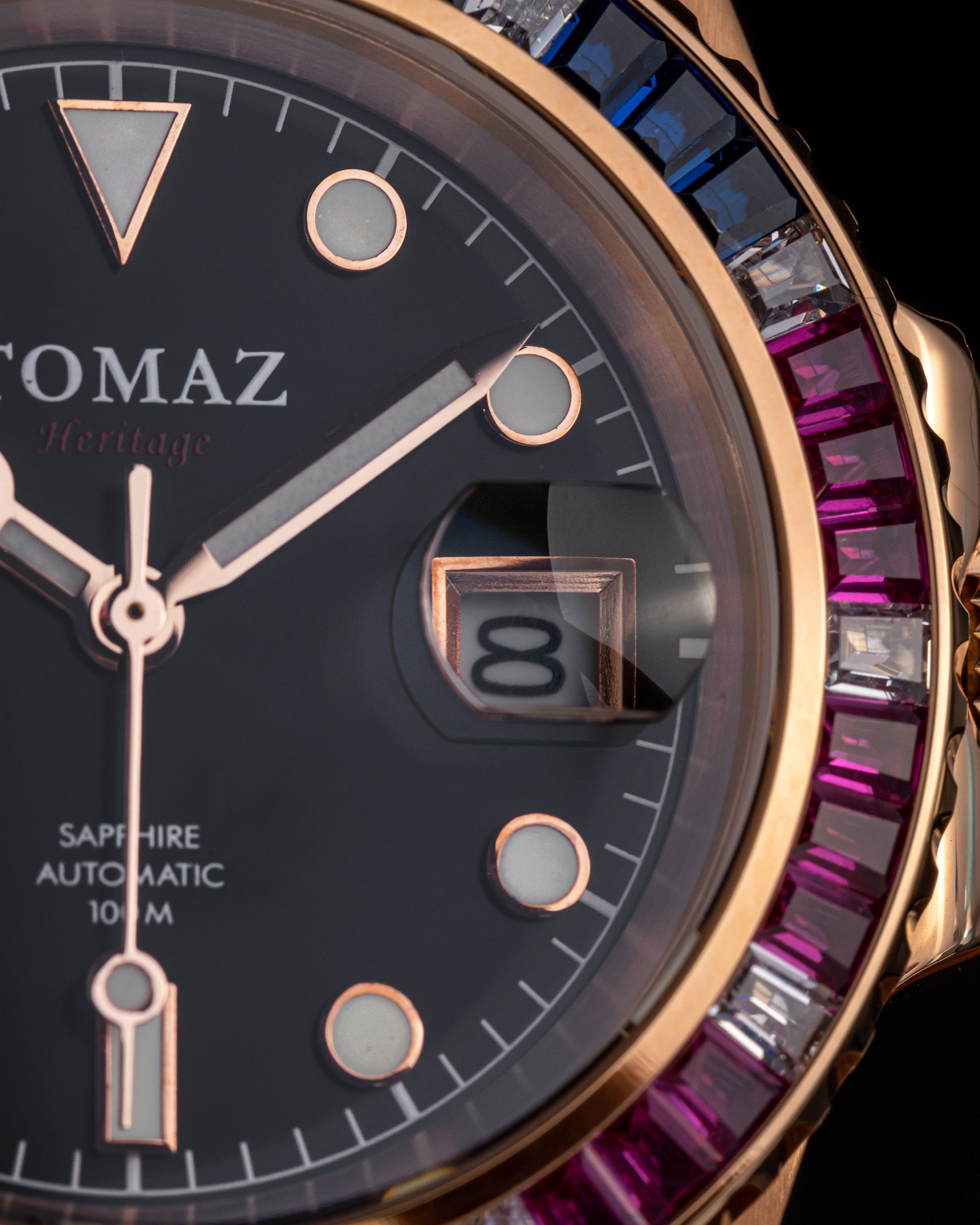 Tomaz Men's Watch GR01BS-D12 (Rosegold) with Purple Blue White Swarovski (Rosegold Stainless Steel)