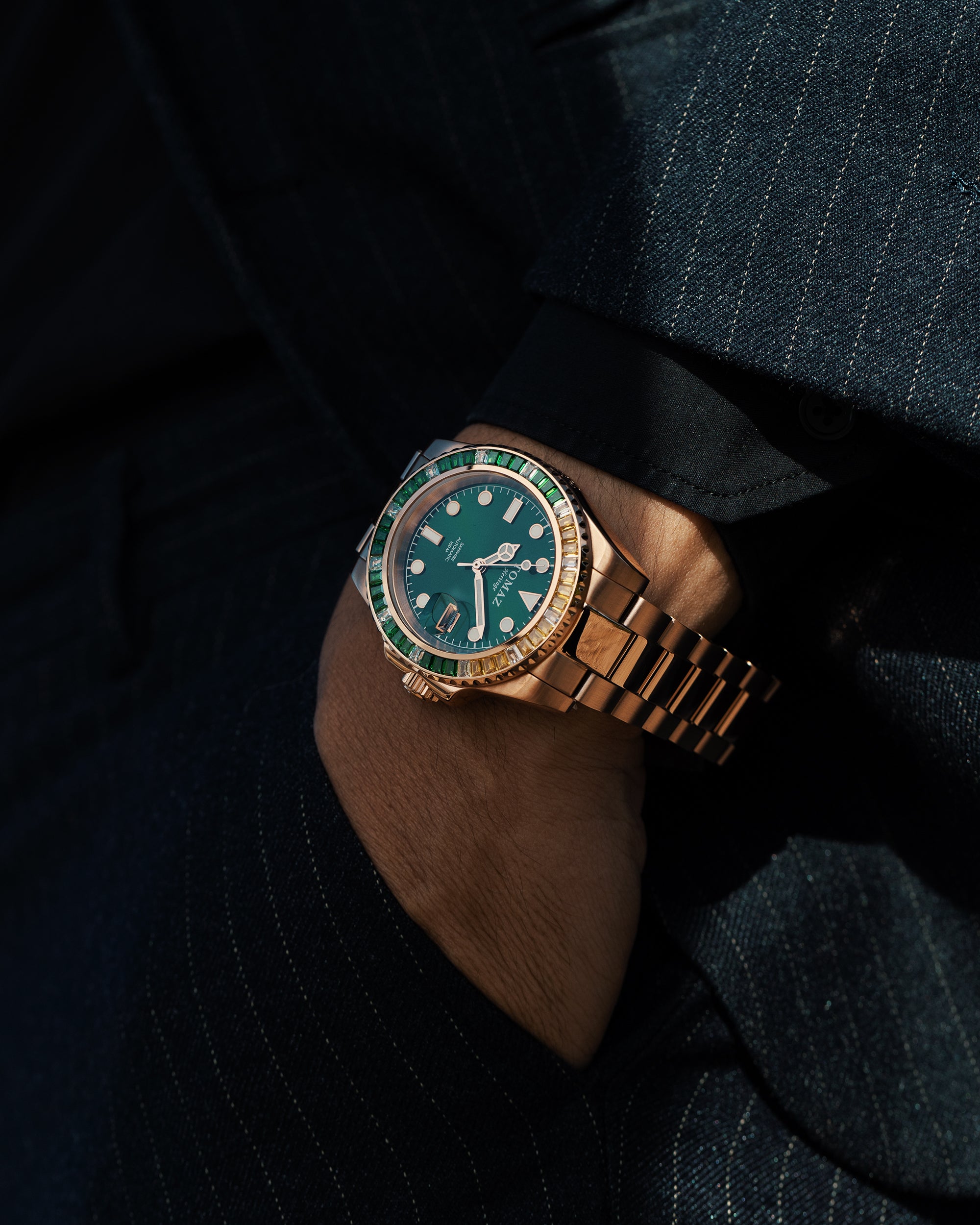 Tomaz Men's Watch GR01BS-D14 (Rosegold) with Green Yellow White (Rosegold Stainless Steel)