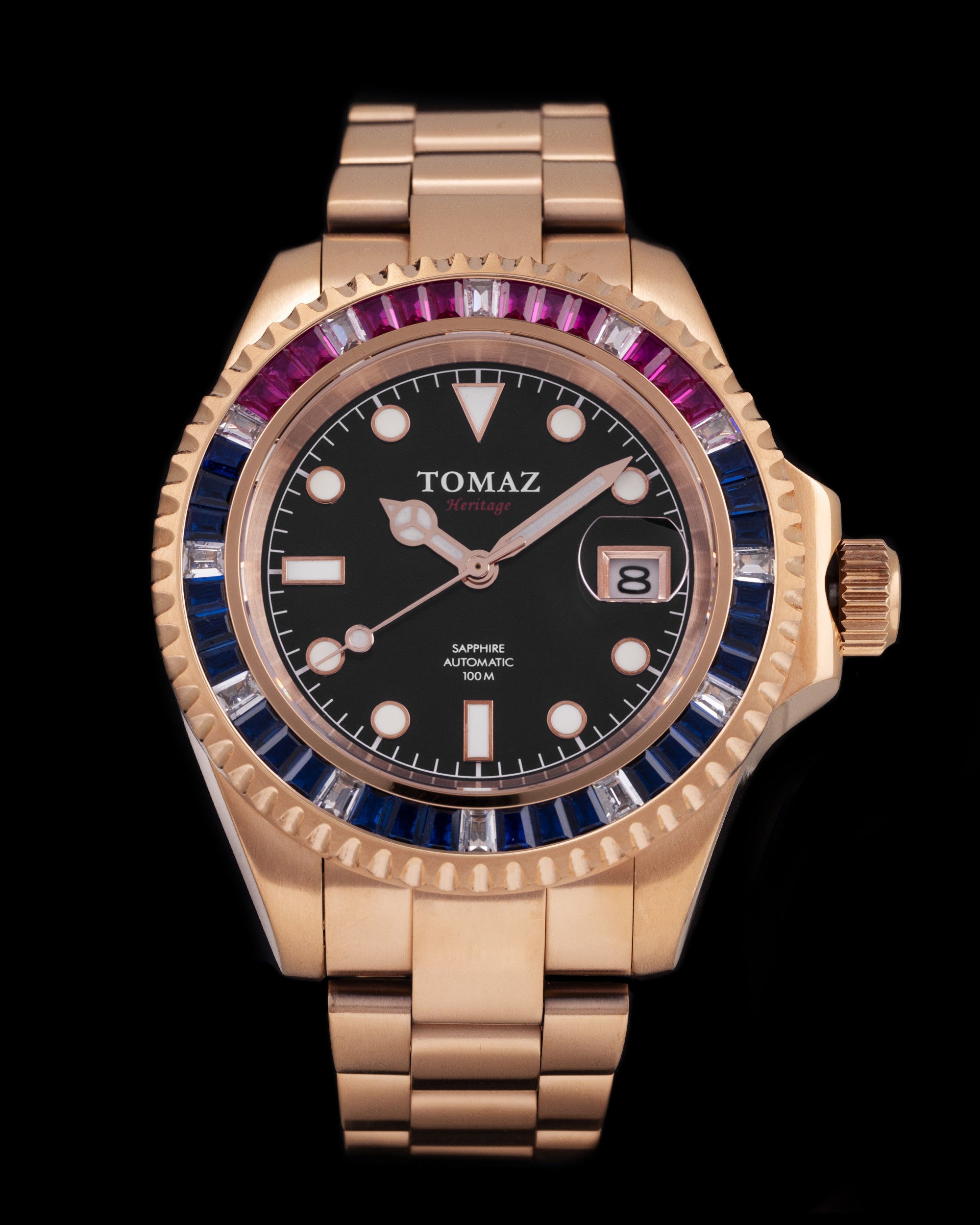 Tomaz Men's Watch GR01BS-D15 (Rosegold) with Navy Purple White Swarovski (Rosegold Stainless Steel)