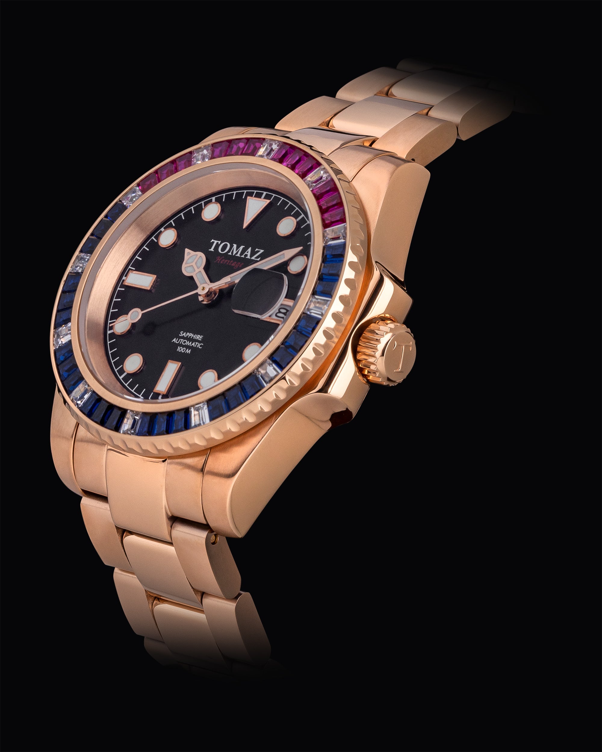 Tomaz Men's Watch GR01BS-D15 (Rosegold) with Navy Purple White Swarovski (Rosegold Stainless Steel)