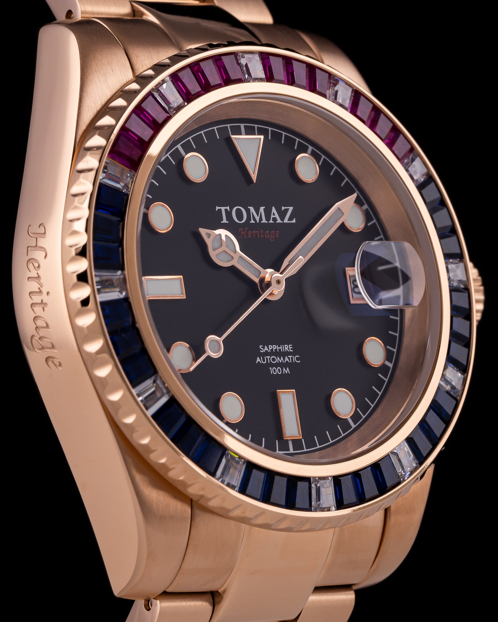 Tomaz Men's Watch GR01BS-D15 (Rosegold) with Navy Purple White Swarovski (Rosegold Stainless Steel)
