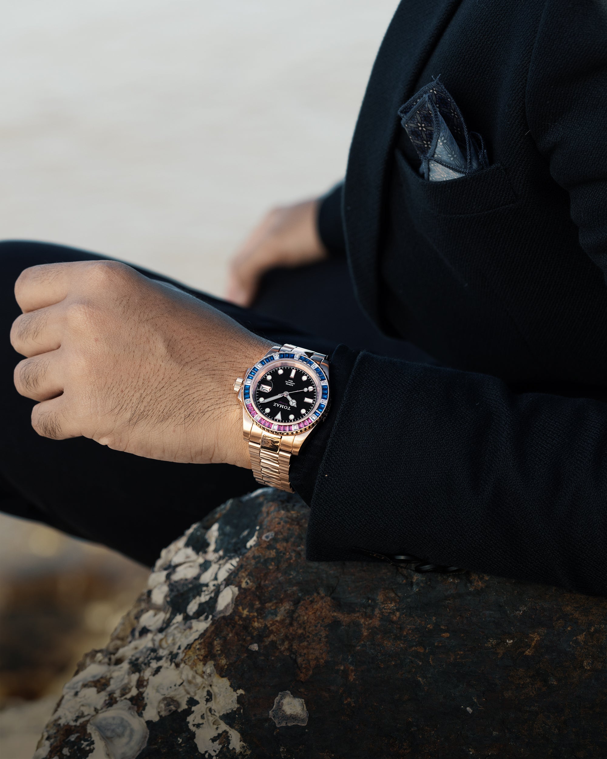 Tomaz Men's Watch GR01BS-D15 (Rosegold) with Navy Purple White Swarovski (Rosegold Stainless Steel)
