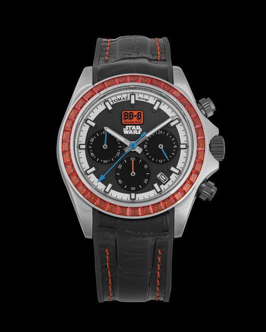 Star Wars BB-8 GR02-A10D1 (Silver/Grey) with Orange Crystal and Black Rubber Leather Strap