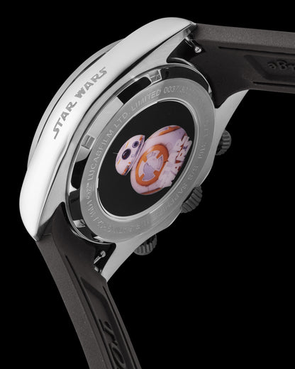 Star Wars BB-8 GR02-A10D1 (Silver/Grey) with Orange Crystal and Black Rubber Leather Strap