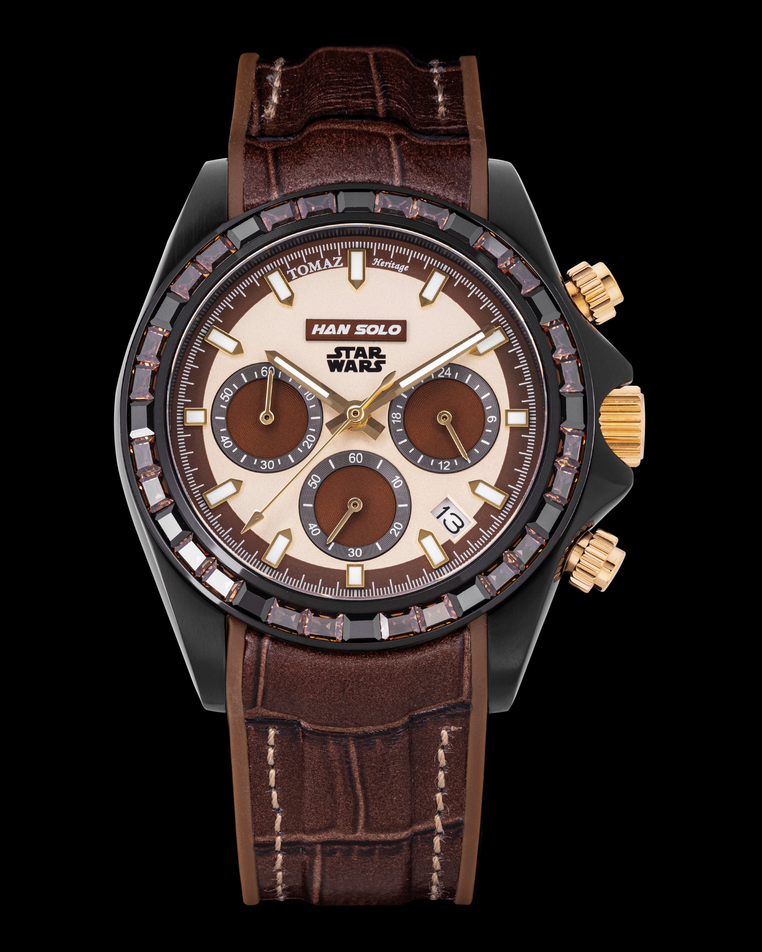 Star Wars Han Solo GR02-A8D1 (Black/Cream) with Black/Brown Crystal and Brown Rubber Leather Strap