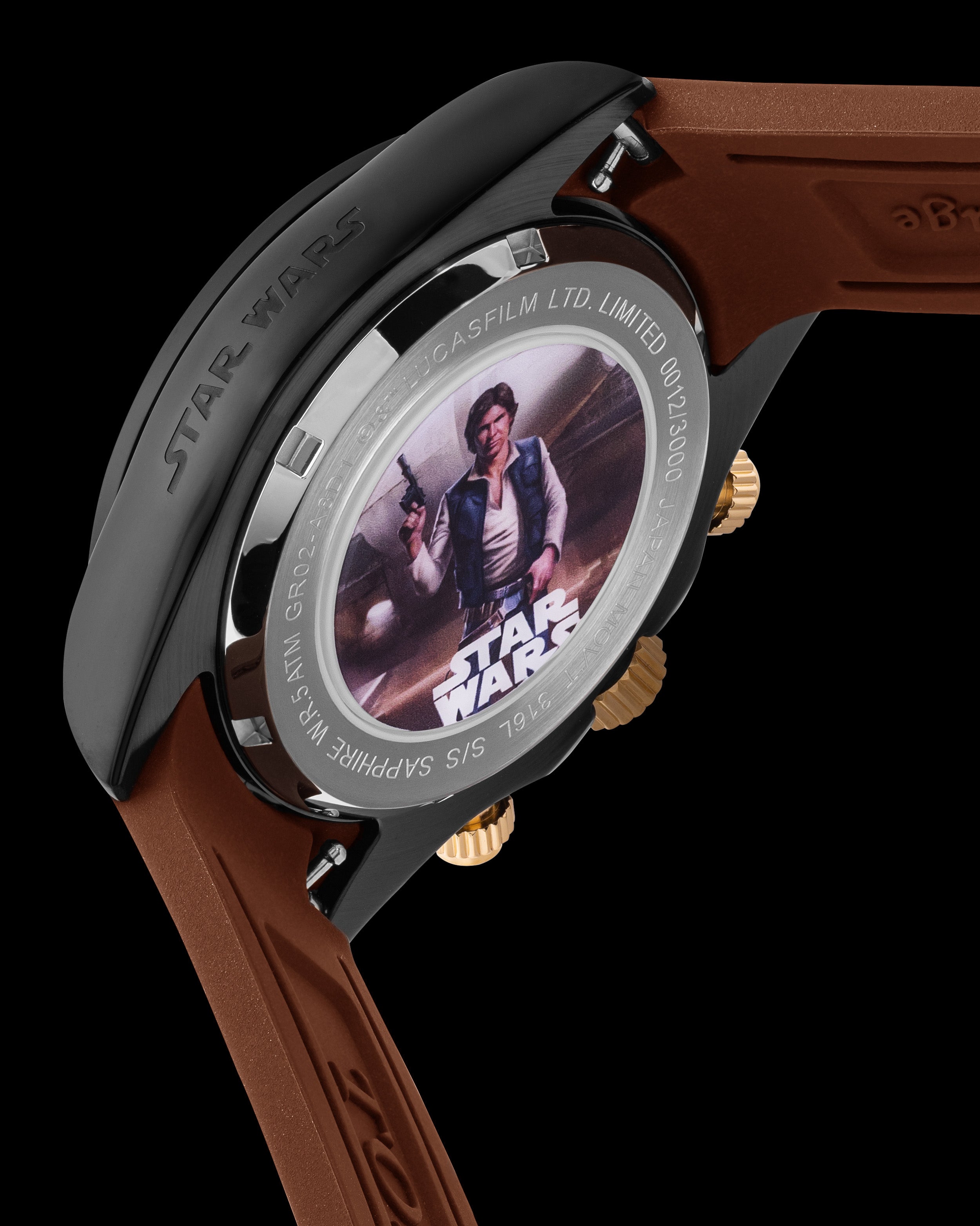 Star Wars Han Solo GR02-A8D1 (Black/Cream) with Black/Brown Crystal and Brown Rubber Leather Strap