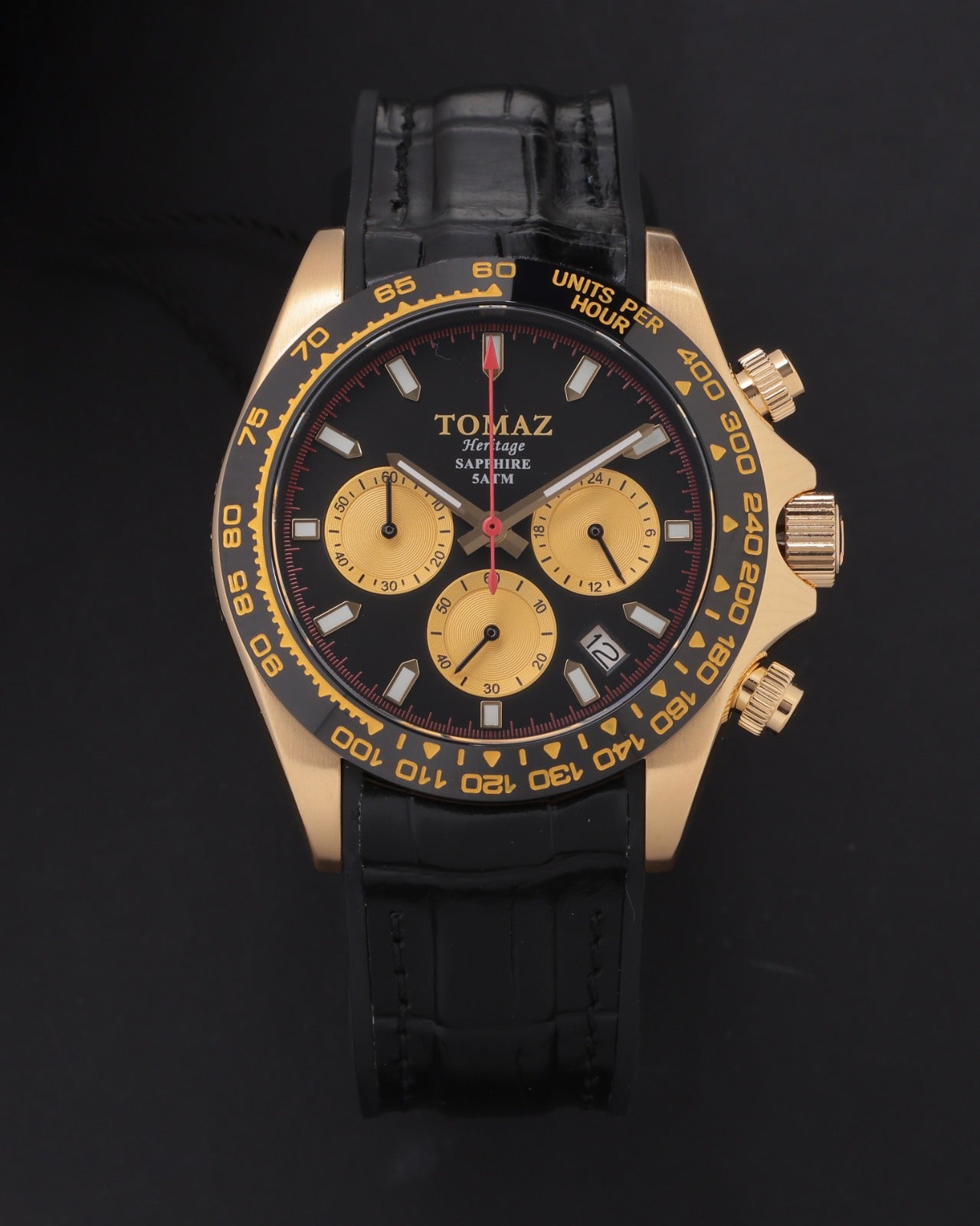 Tomaz Men's Watch GR02-AD16 (Gold/Black) Black Leather Strap