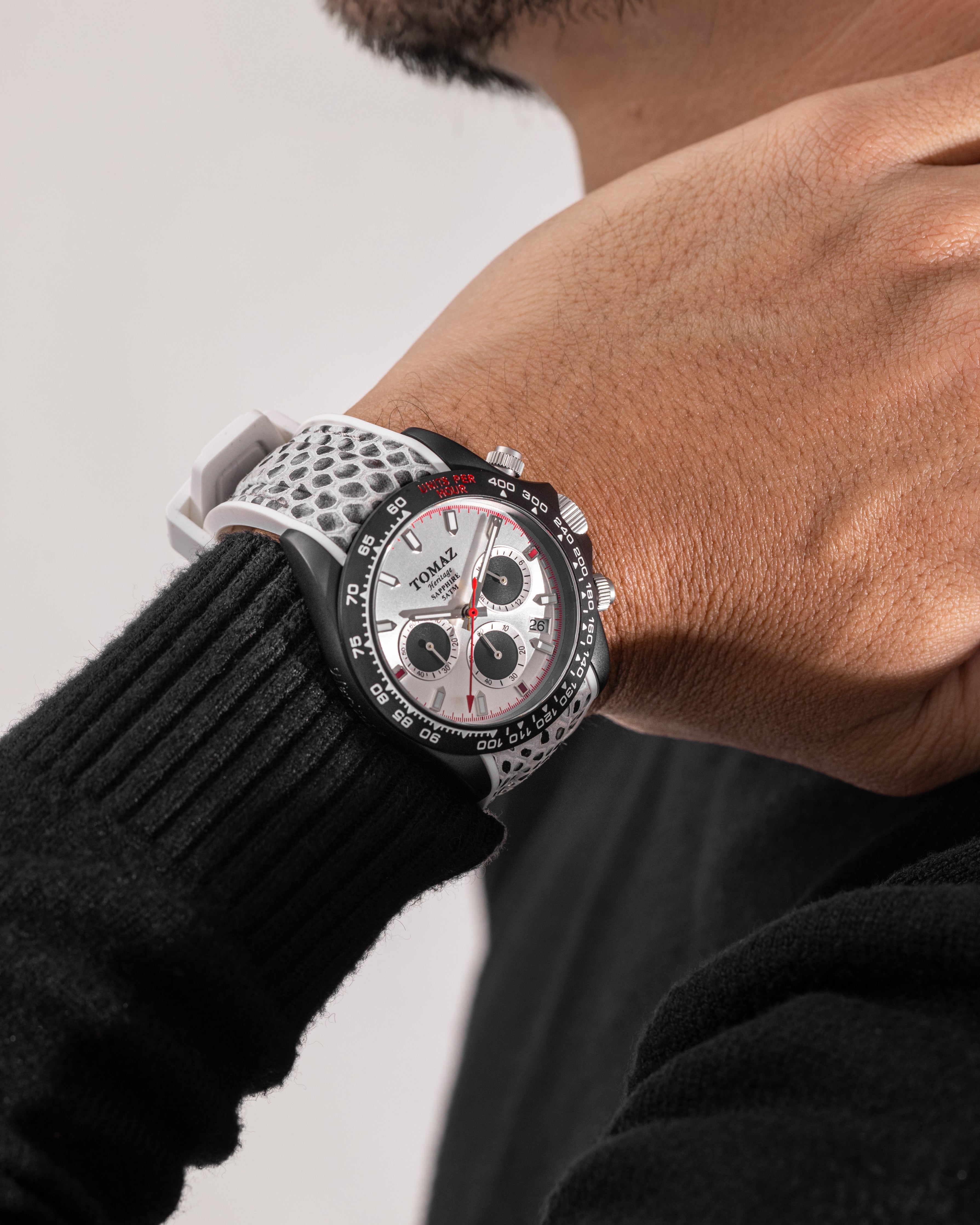 Tomaz Men's Watch GR02-AD21 (Black/White) and White Rubber Leather Strap