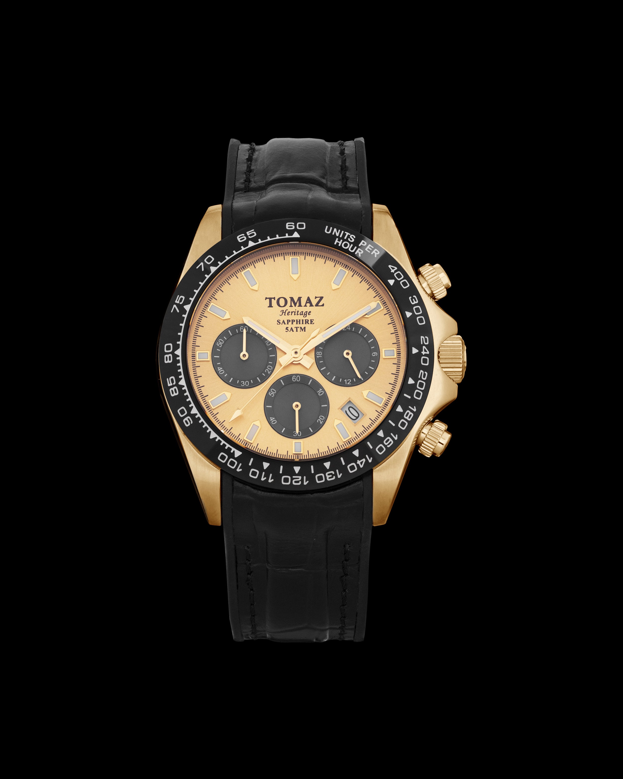 Tomaz Men's Watch GR02-AD29 (Gold/Black) with Black Bamboo Rubber Leather Strap