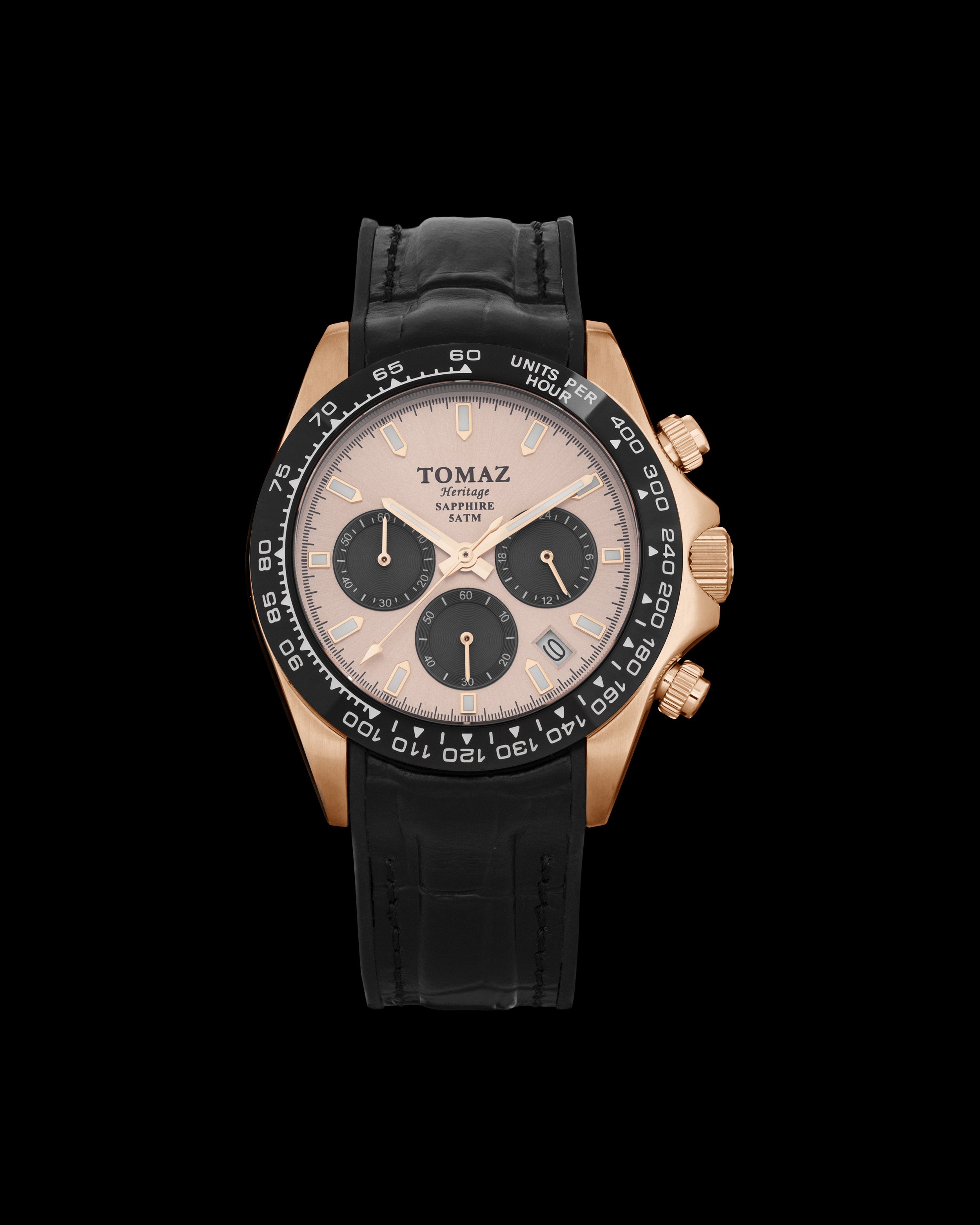 Tomaz Men's Watch GR02-AD31 (Rosegold/Black/Brown) with Black Rubber Leather Strap