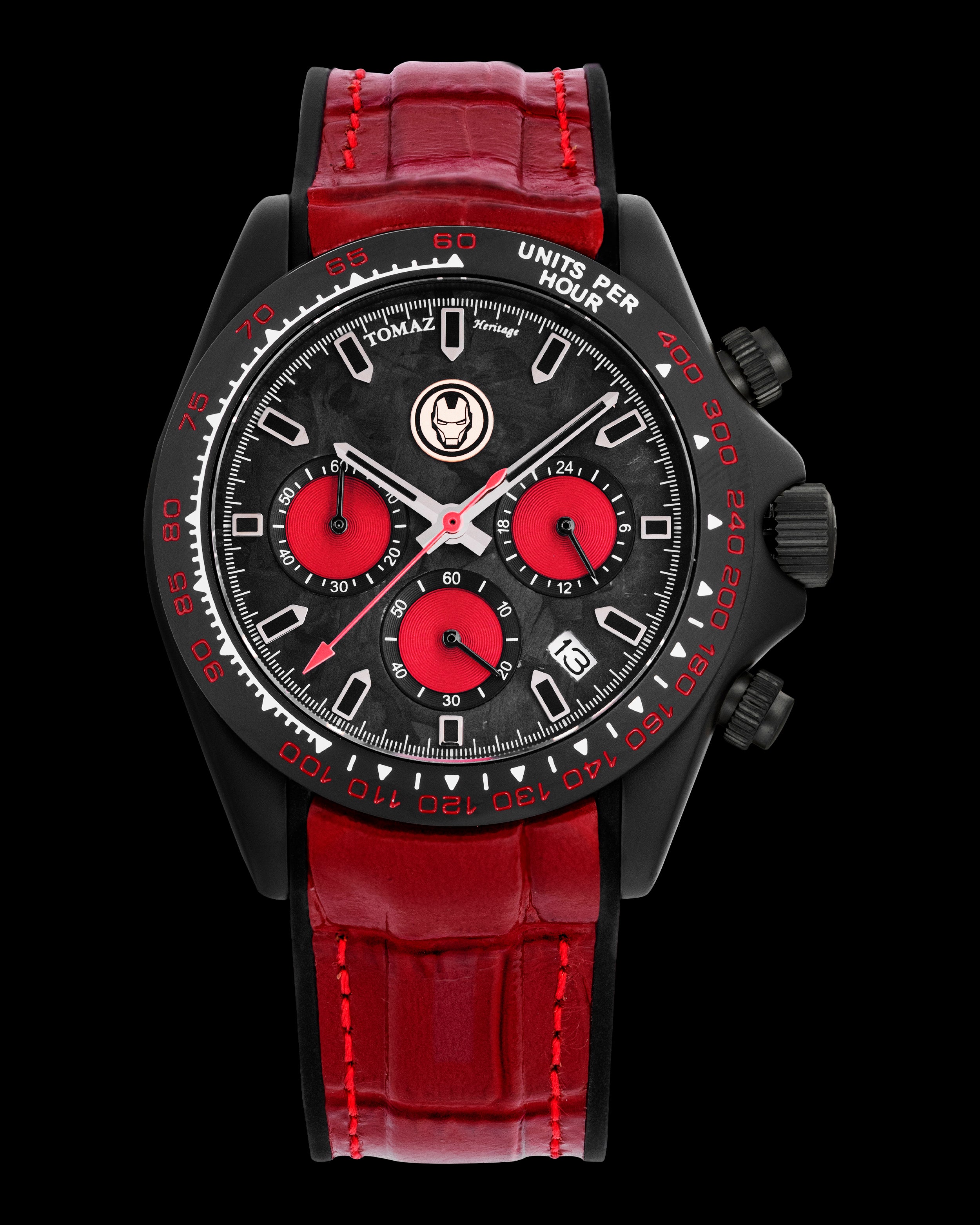 Marvel Iron-Man GR02-C14D1 (Grey/Black) with Red Leather Rubber Strap