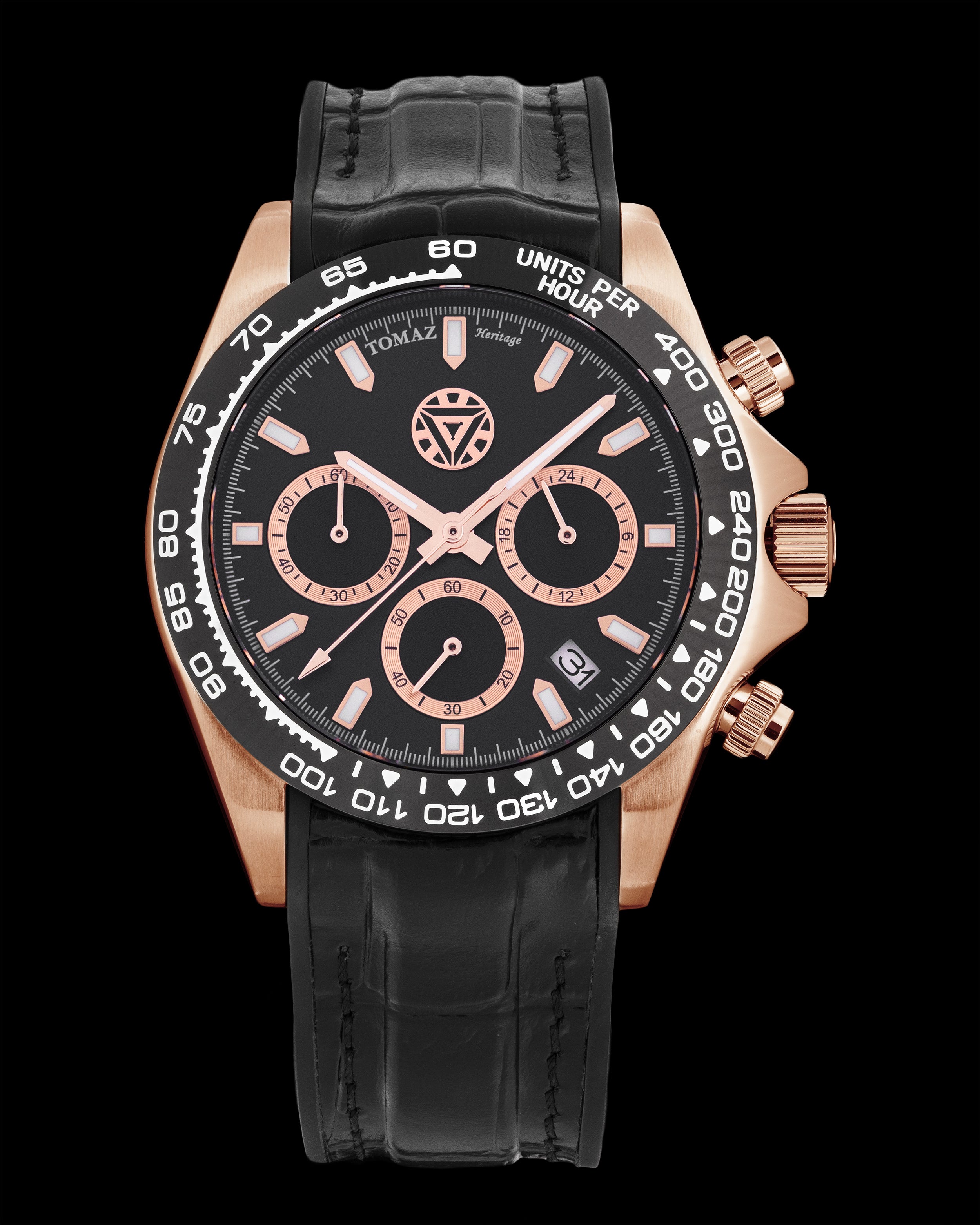 Marvel Tony Stark GR02-C14D2 (Rosegold/Black) with Black Leather Strap