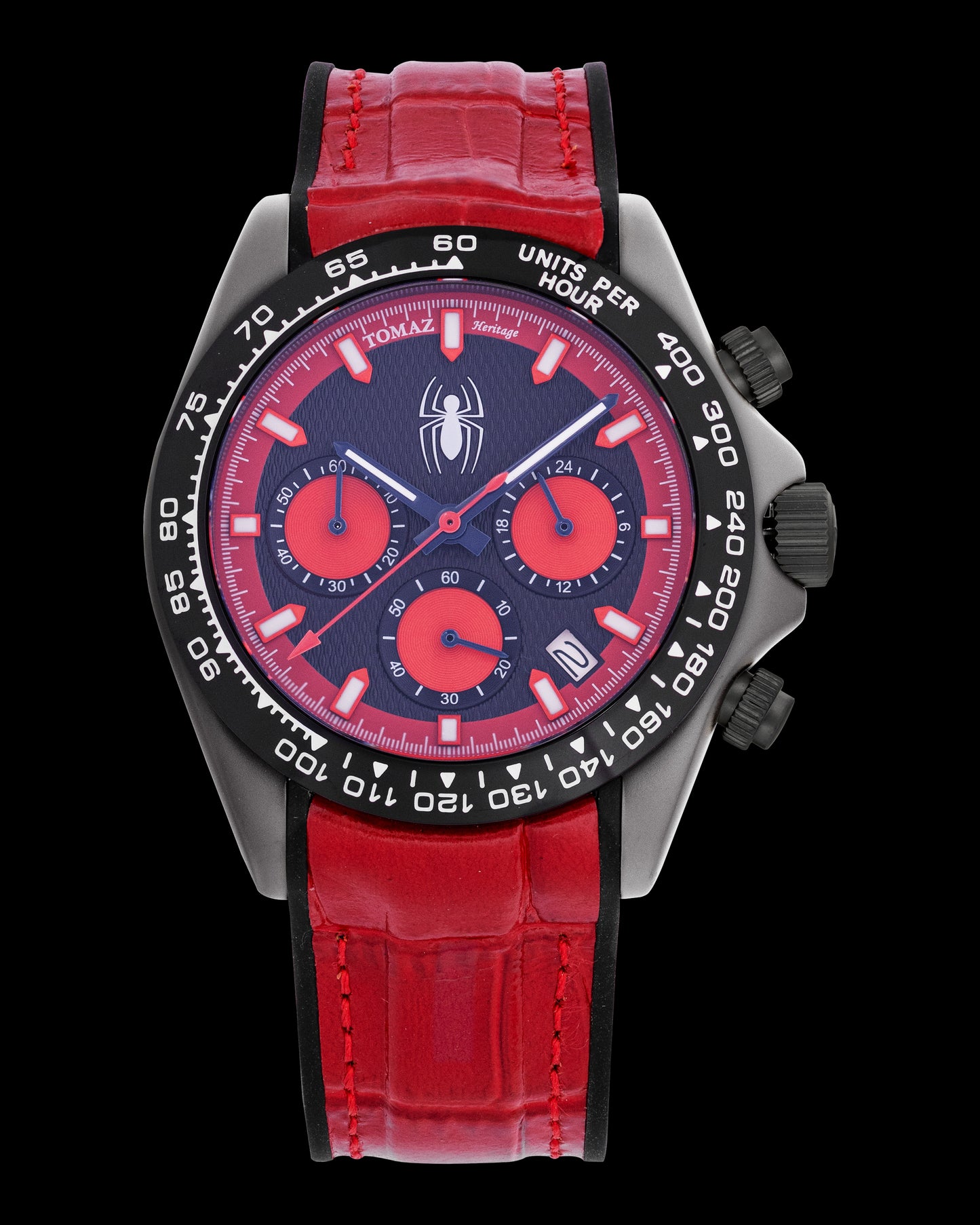 Marvel Spider-Man GR02-C16D1 (Black/Red) with Red Leather Strap