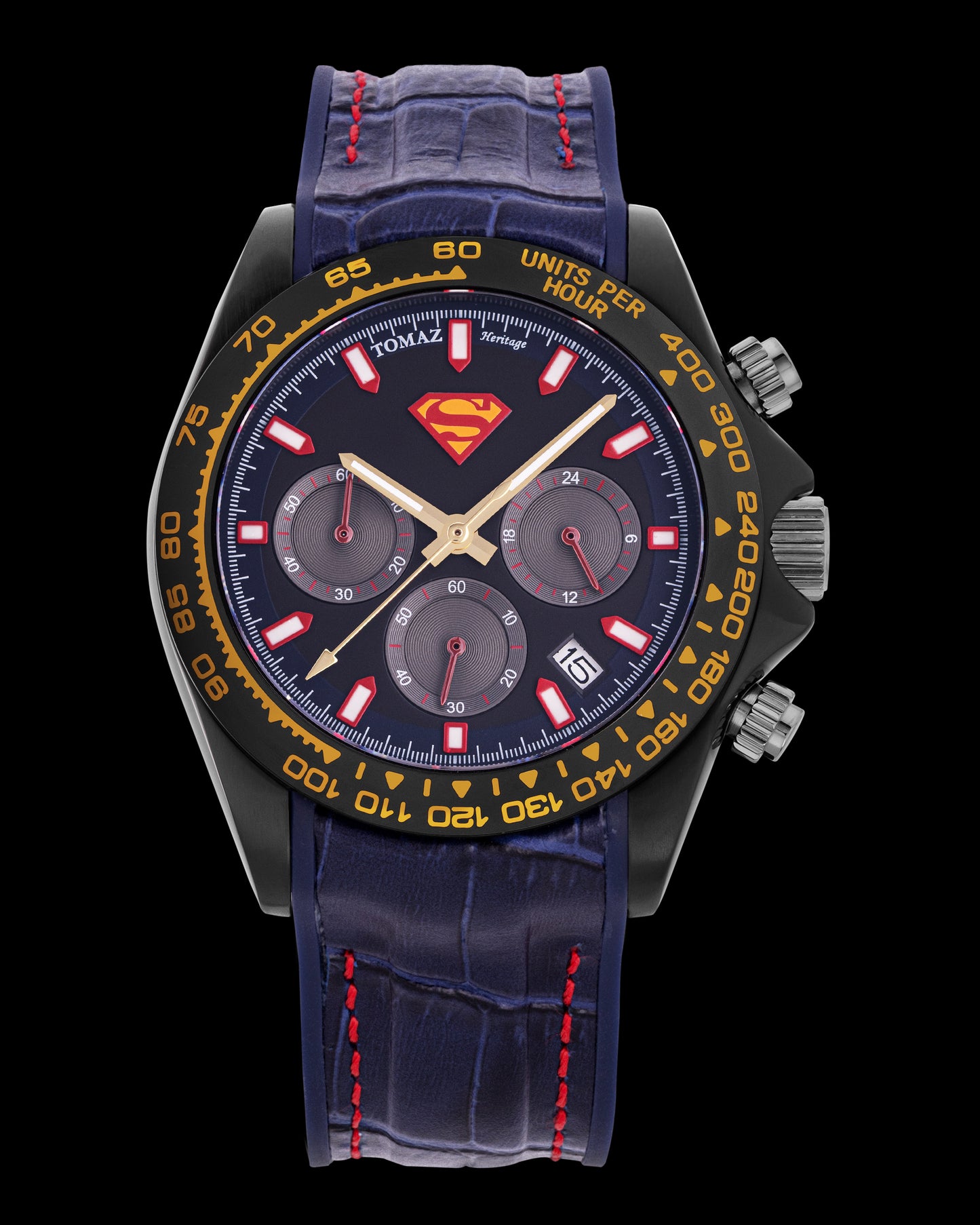 DC Superman GR02-C2D1 (Black) with Navy Leather Strap