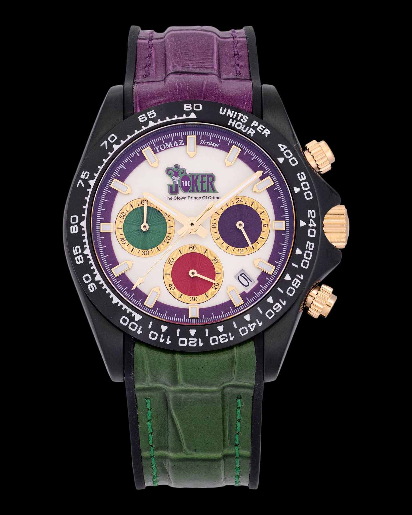 DC The Joker GR02-C3D2 (Black/Purple) with Green and Purple Silicone Leather Strap