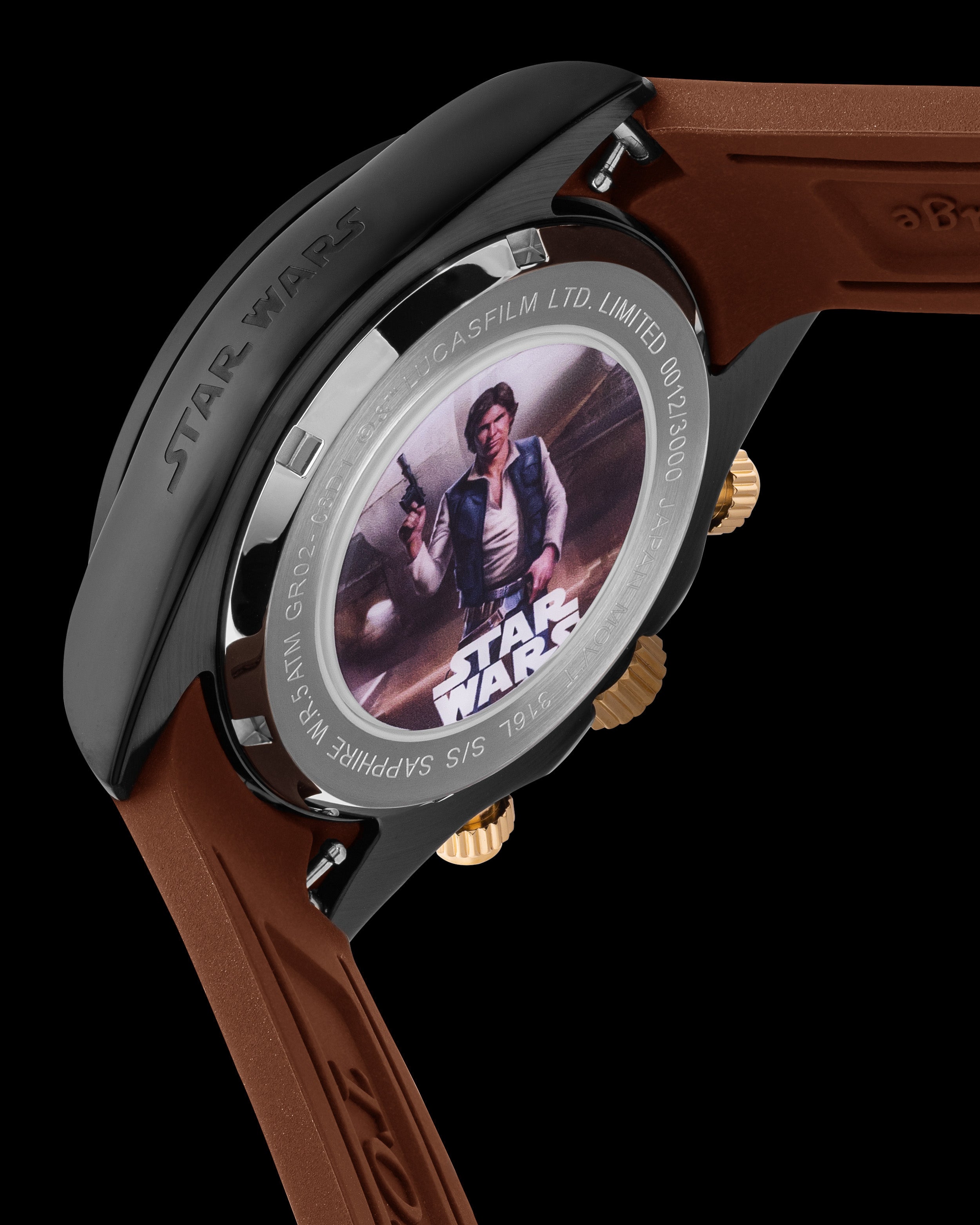 Star Wars Han Solo GR02-C8D1 (Silver/Black/Cream) with Brown Rubber Leather Strap